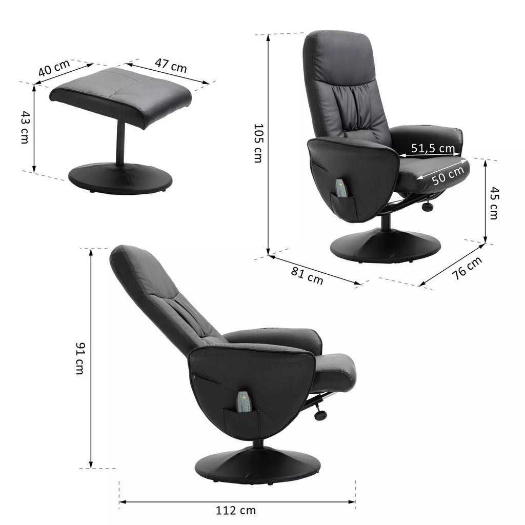 Fotelio ir taburetės matmenų schema: 105 cm aukštis, 81 cm gylis