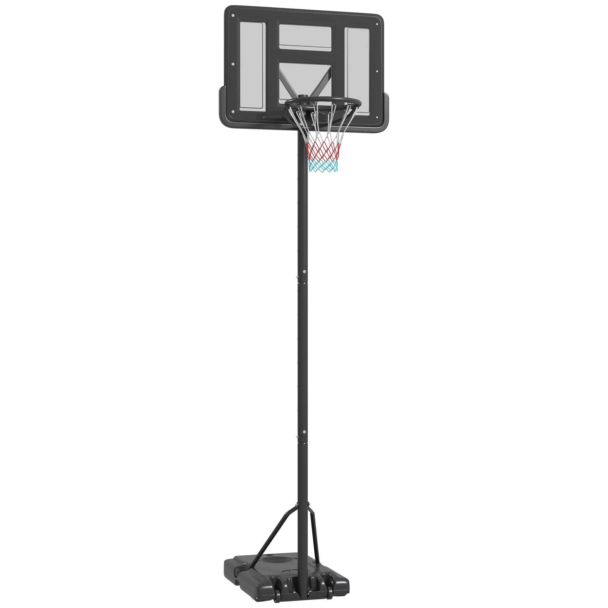 Reguliuojamas krepšinio stovas su ratukais, 230–305 cm, juodas