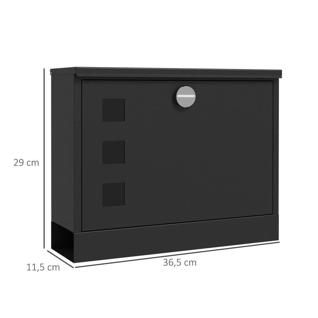 Pašto dėžutė iš metalo, rakinama, 36,5 x 11,5 x 29 cm, juoda