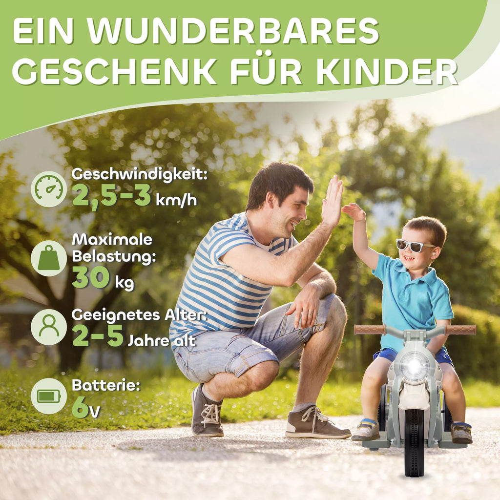 Vaikų elektrinis motociklas, 6 V vaikų motociklas su muzika, greitis 2,5–3 km/h, skirtas 2–5 metų vaikams