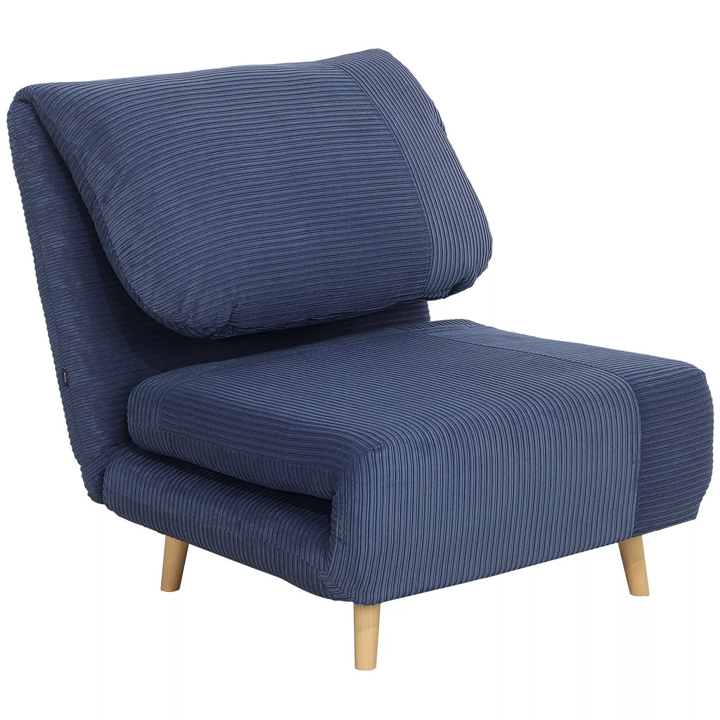 2 viename miegamoji sofa-kėdė svečio lova, reguliuojama galvos atrama, kordilokos išvaizda, 82 cm x 87 cm x 89 cm, mėlyna