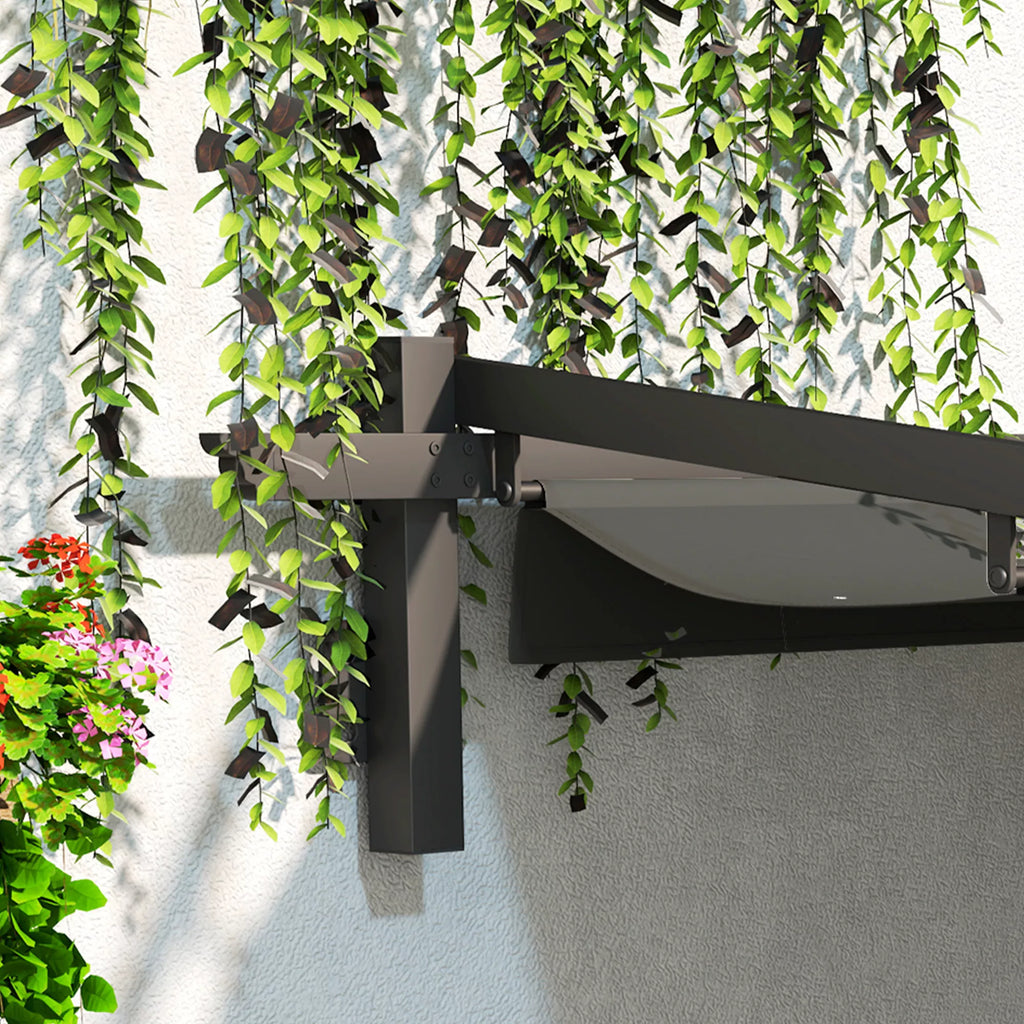 Pavilionas, 3 x 3 m Pergola, Vėjo nepraleidžiantis terasos stogas, Montavimas prie sienos, Reguliuojamas stogas, Skirtas sodui, terasai, Tamsiai pilkos spalvos