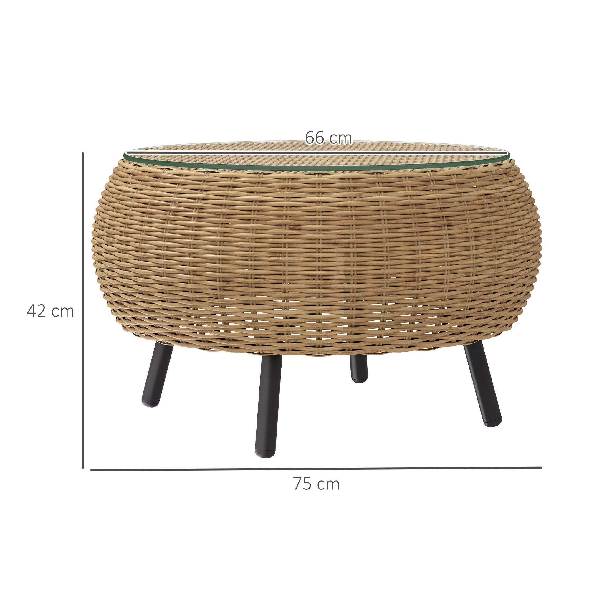 Pagalbinis stalas iš polirattaninio apvalaus kavos stalo Stalas su stikliniu stalviršiu Ø75 x 42 cm Ruda