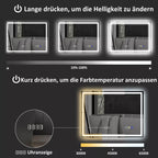 Infografika su Bluetooth garsiakalbio ir laikrodžio funkcijomis, veidrodis su rytinių žmonų scena