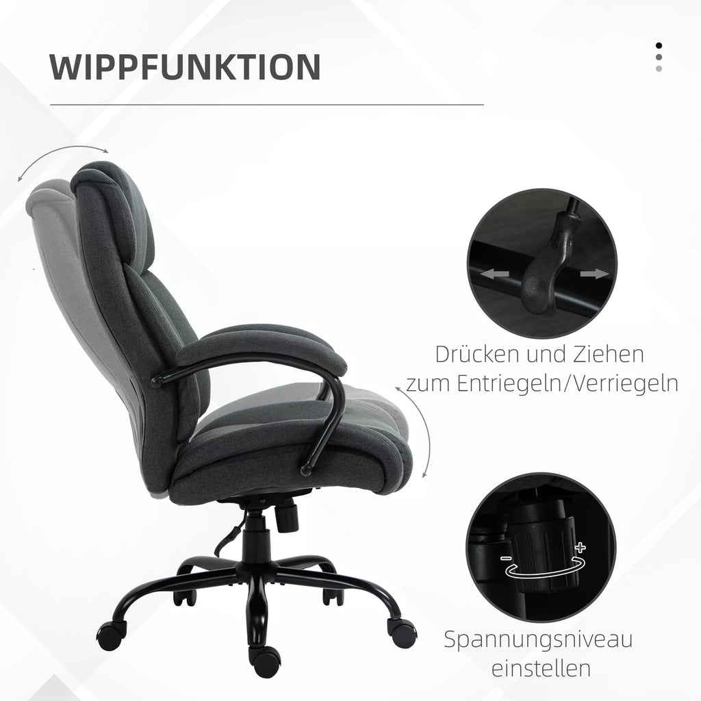 Biuro kėdė, Ergonomiška stalinė kėdė, Sukama kėdė su paminkštintu porankiu, iki 220 kg apkrovos, pilka