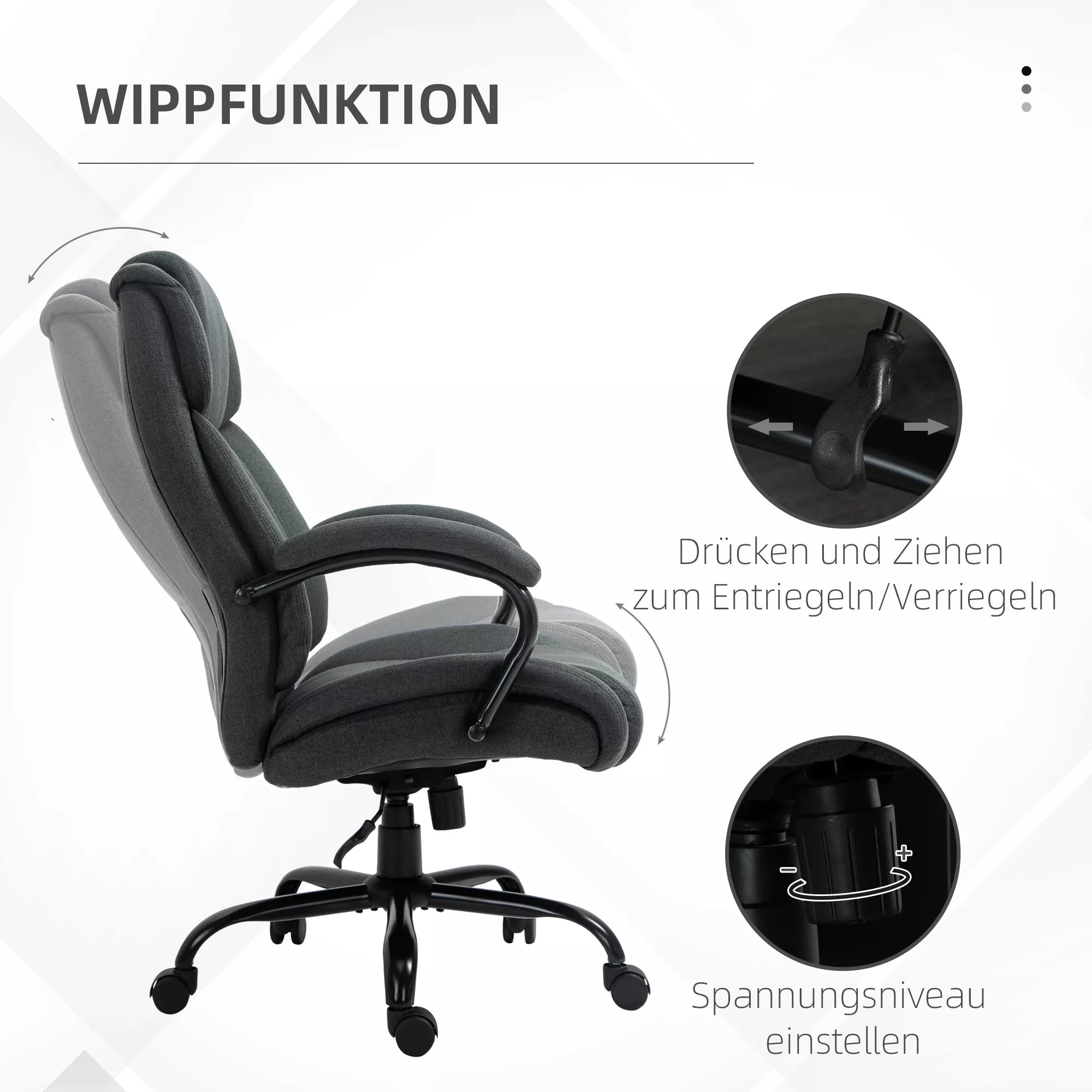 Biuro kėdė, Ergonomiška stalinė kėdė, Sukama kėdė su paminkštintu porankiu, iki 220 kg apkrovos, pilka