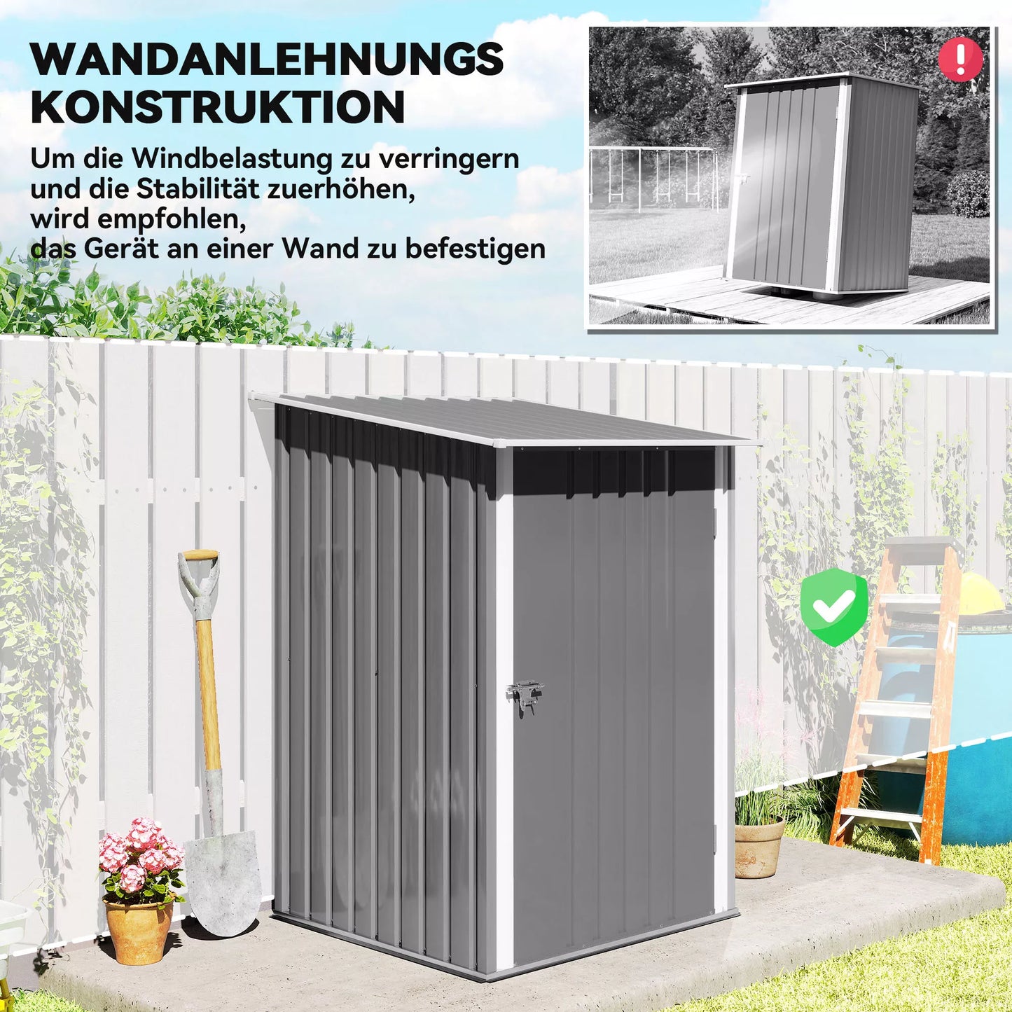 Plieninis sodo namelis 100 x 103 x 160cm pilkas