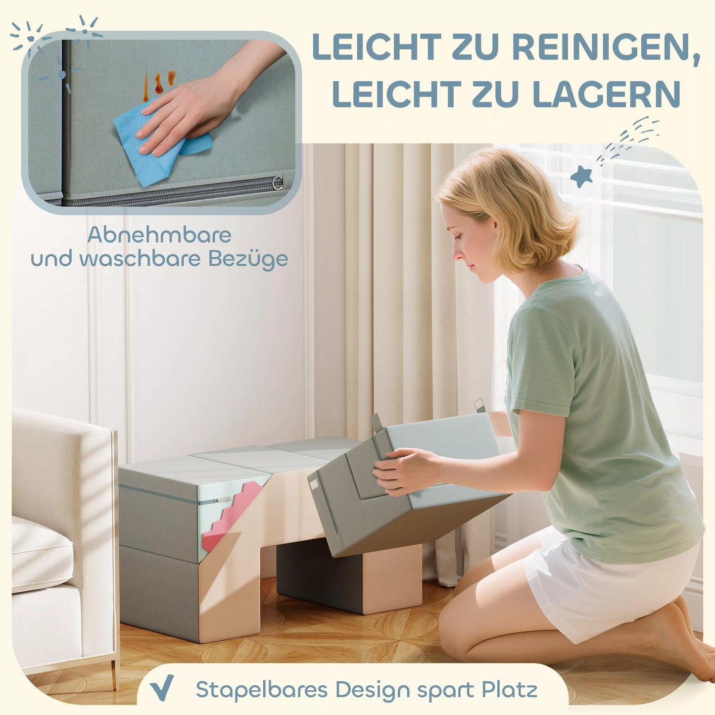 2 dalių minkštų žaidimų blokų rinkinys mažyliams, dirbtinė oda, putplastis, laipiojimui, statymui, žaidimui, spalvingas