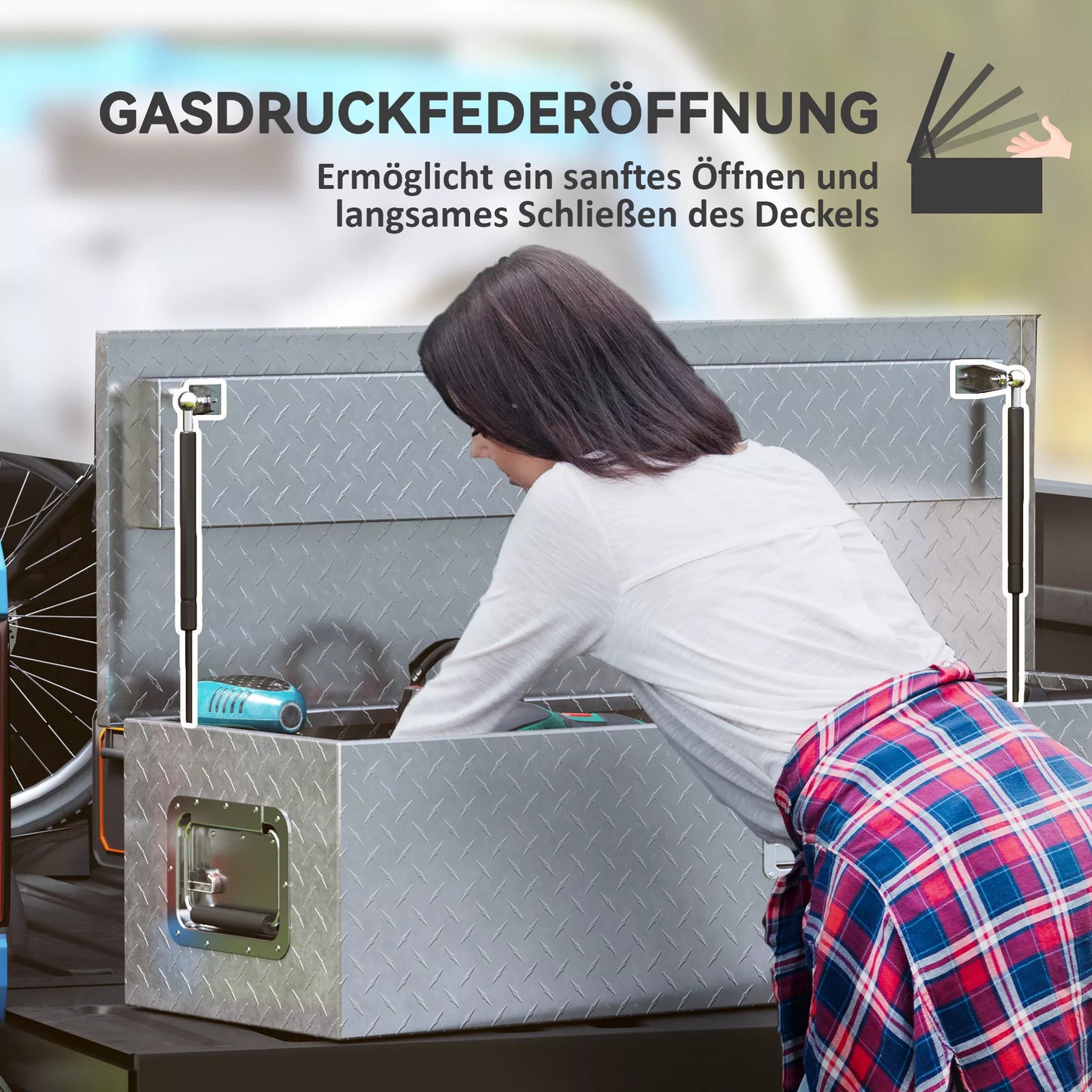 HOMCOM Stabili aliumininė laikymo dėžė su šoninėmis rankenomis, spyna ir raktais, įrankių dėžė, 99 x 33 x 25,5 cm