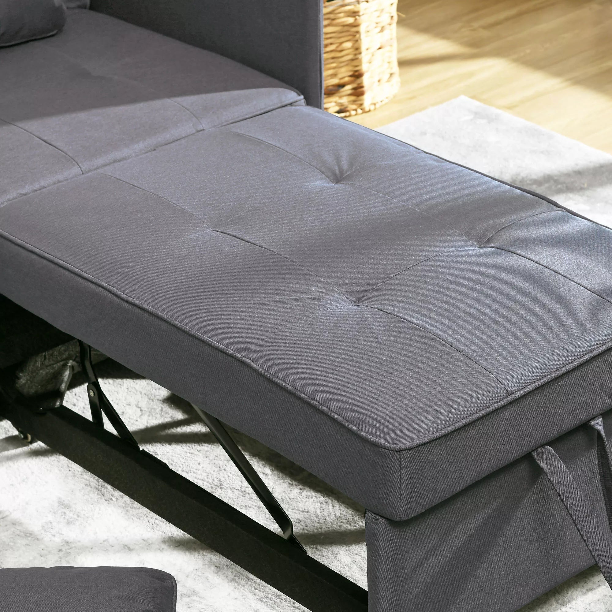 Miegamoji sofa-lova, 2 vietų fotelis su miegojimo funkcija, sulankstomas minkštasuolis su 2 pagalvėlėmis, su lino imitacijos apmušalu, tamsiai pilka