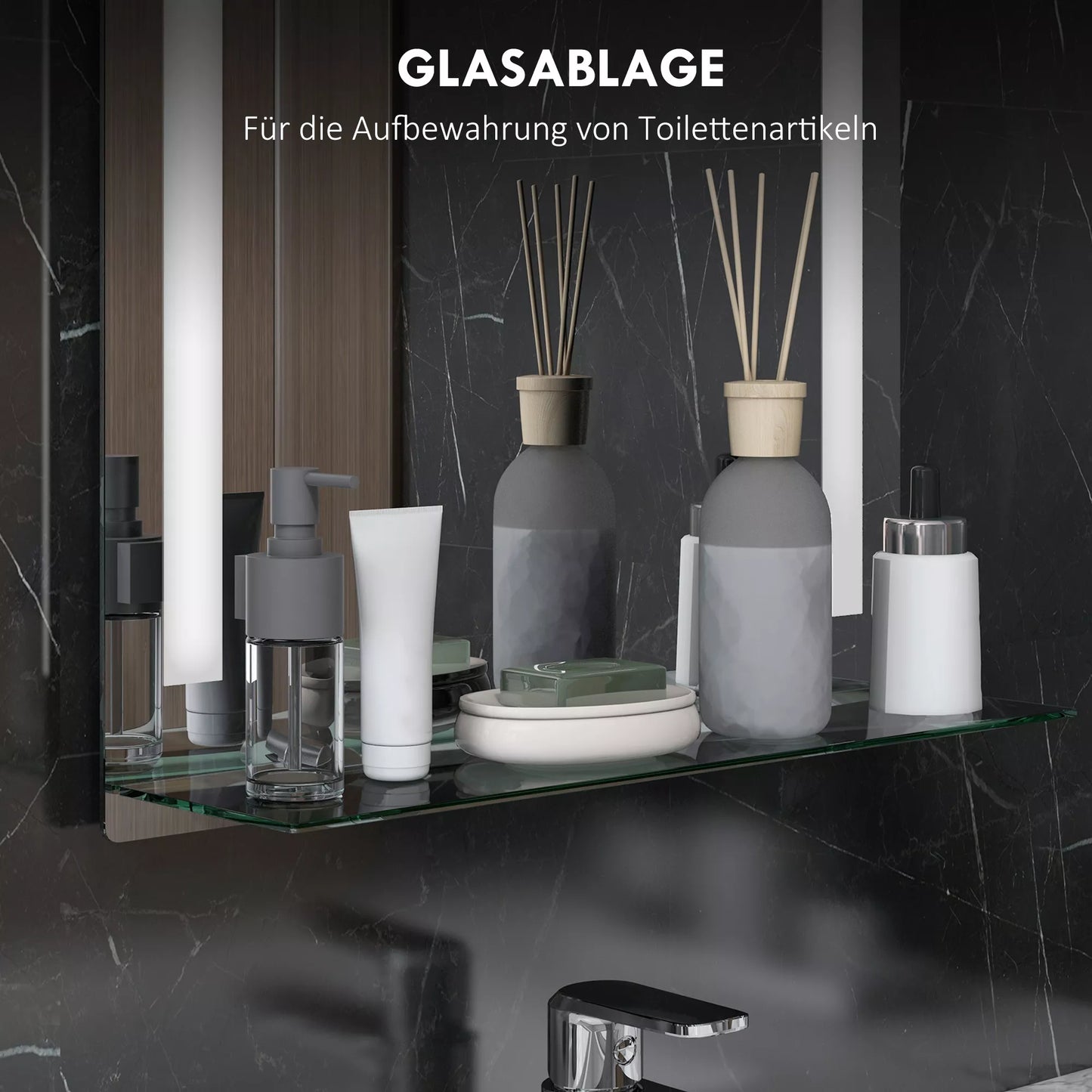 Vonios veidrodis su LED apšvietimu, elegantiškas ir kokybiškas, stiklas, aliuminis, plastikas, 50P x 12G x 70A cm