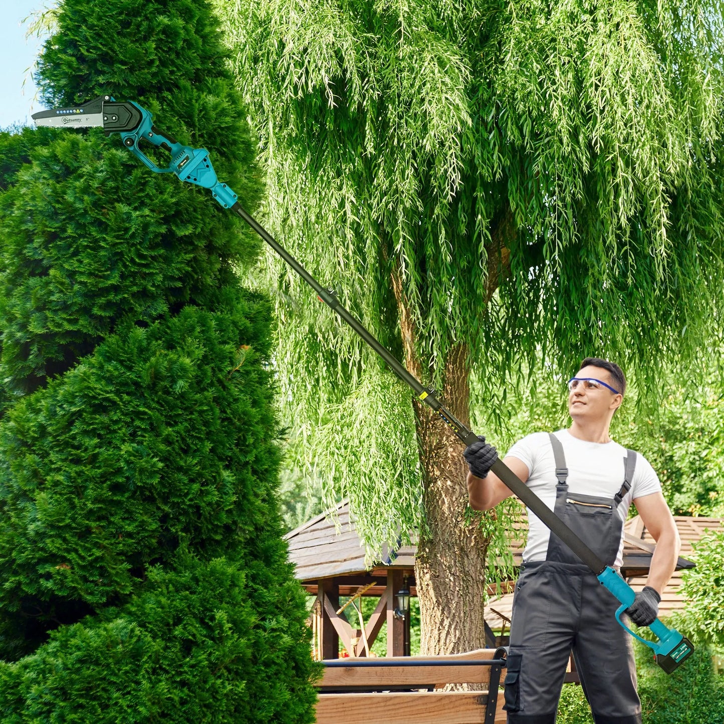 2-in-1 Mini grandininis pjūklas 580W su 8000mAh akumuliatoriumi Saugos užraktas 8 coliai 42 x 29 x 10,5 cm Mėlyna