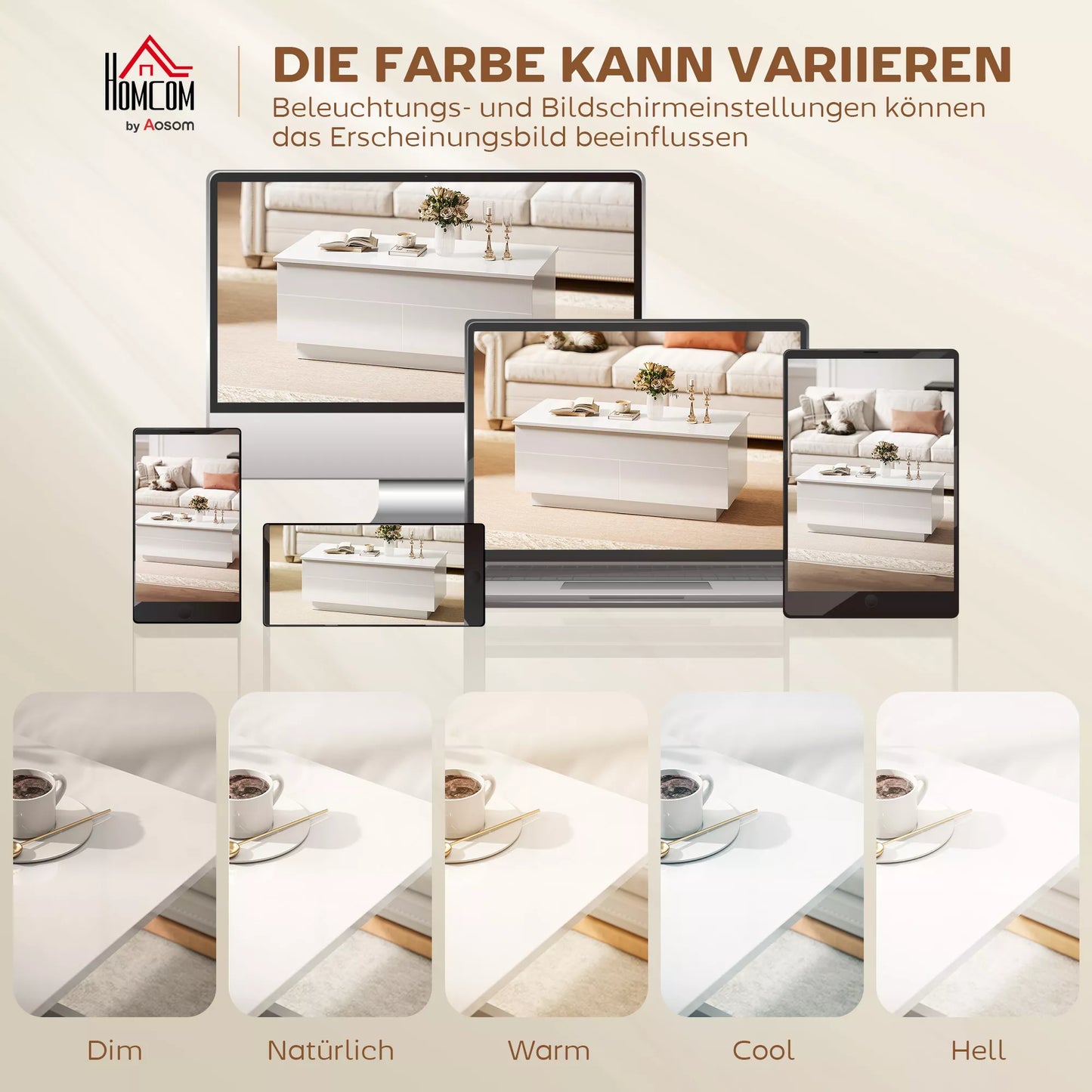 Kavos staliukas reguliuojamas, modernus svetainės baldas su paslėpta daiktų saugykla ir 2 stalčiais, mdf balta blizgi plokštė, 100x50x45 cm