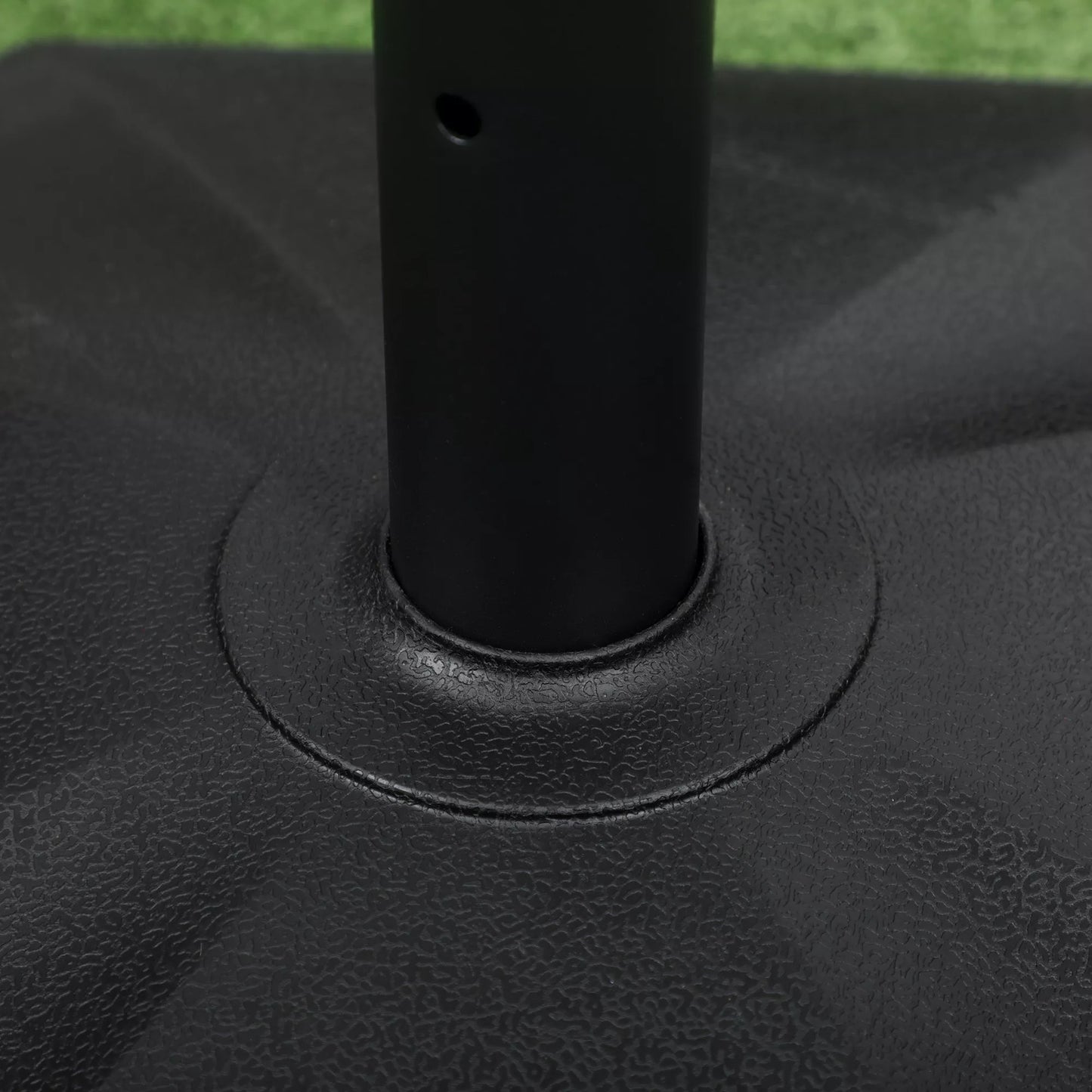 Skėčio stovas, 18 kg, su cemento užpildu, kompaktiškos formos, plastikiniu korpusu, juodos spalvos, 45,5 x 45,5 x 33 cm