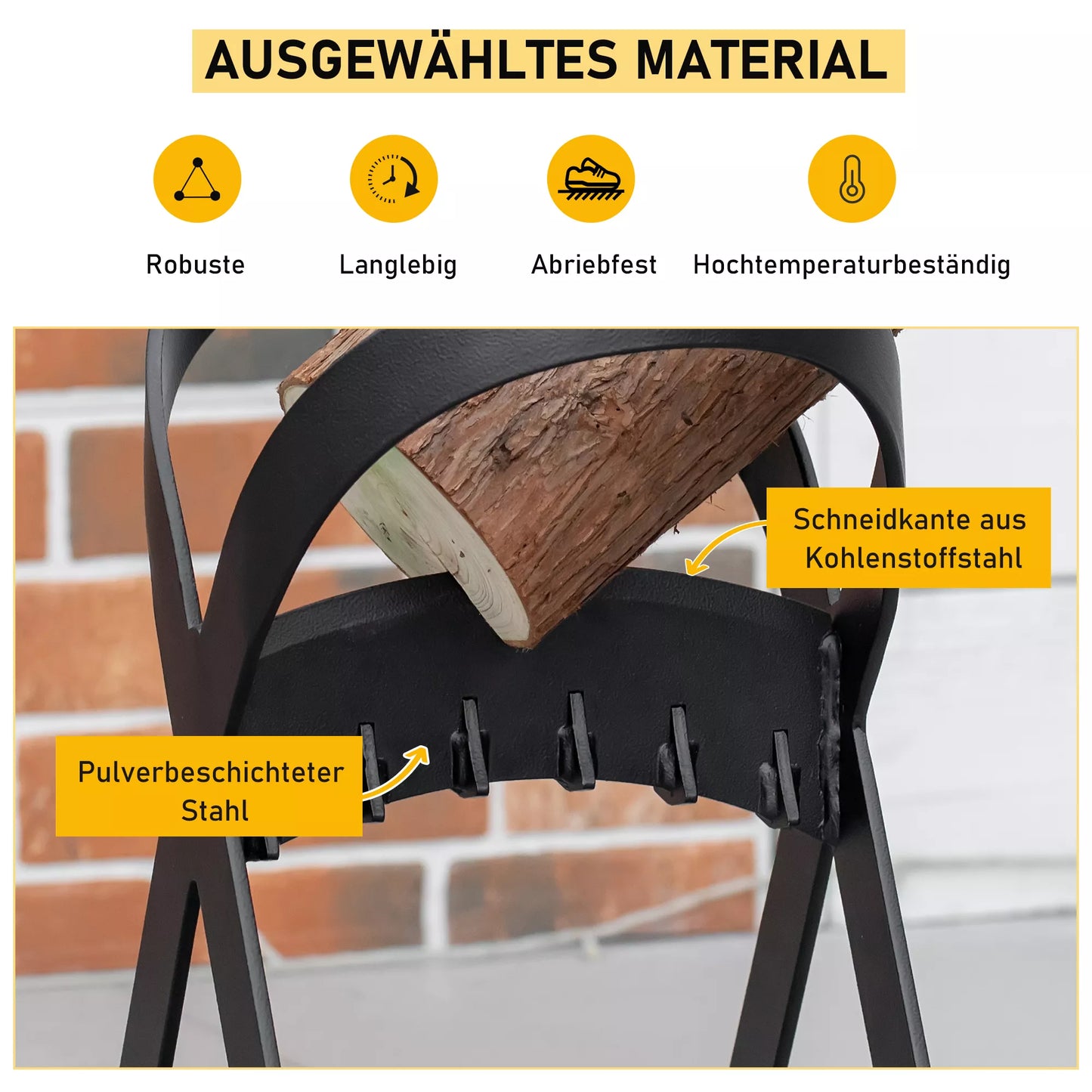 Rankinis anglinio plieno rąstų skaldytuvas, greitas malkų skaldymo įrankis, lengvai naudojamas stovyklavimui lauke, juodas 24,4 x 20,8 x 37,4 cm