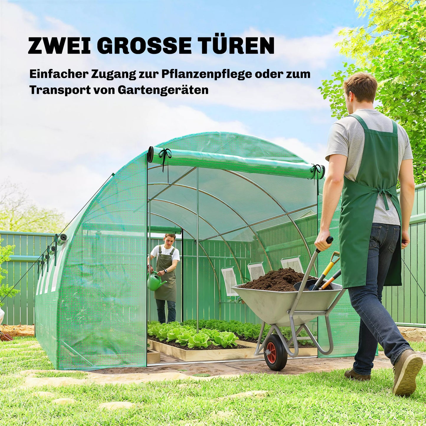 Šiltnamis su dvejomis užtraukiamomis durelėmis ir šešiais tinkliniais langais, plėvelinis, 3 x 2 x 2 m, žalia