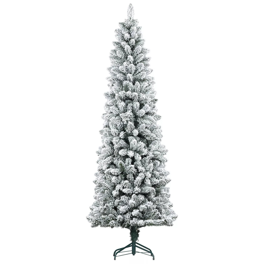 Dirbtinė Kalėdų eglutė, antipireninė, su dirbtiniu sniegu, plona, plieninis pagrindas, 75 x 210 cm, Žalia