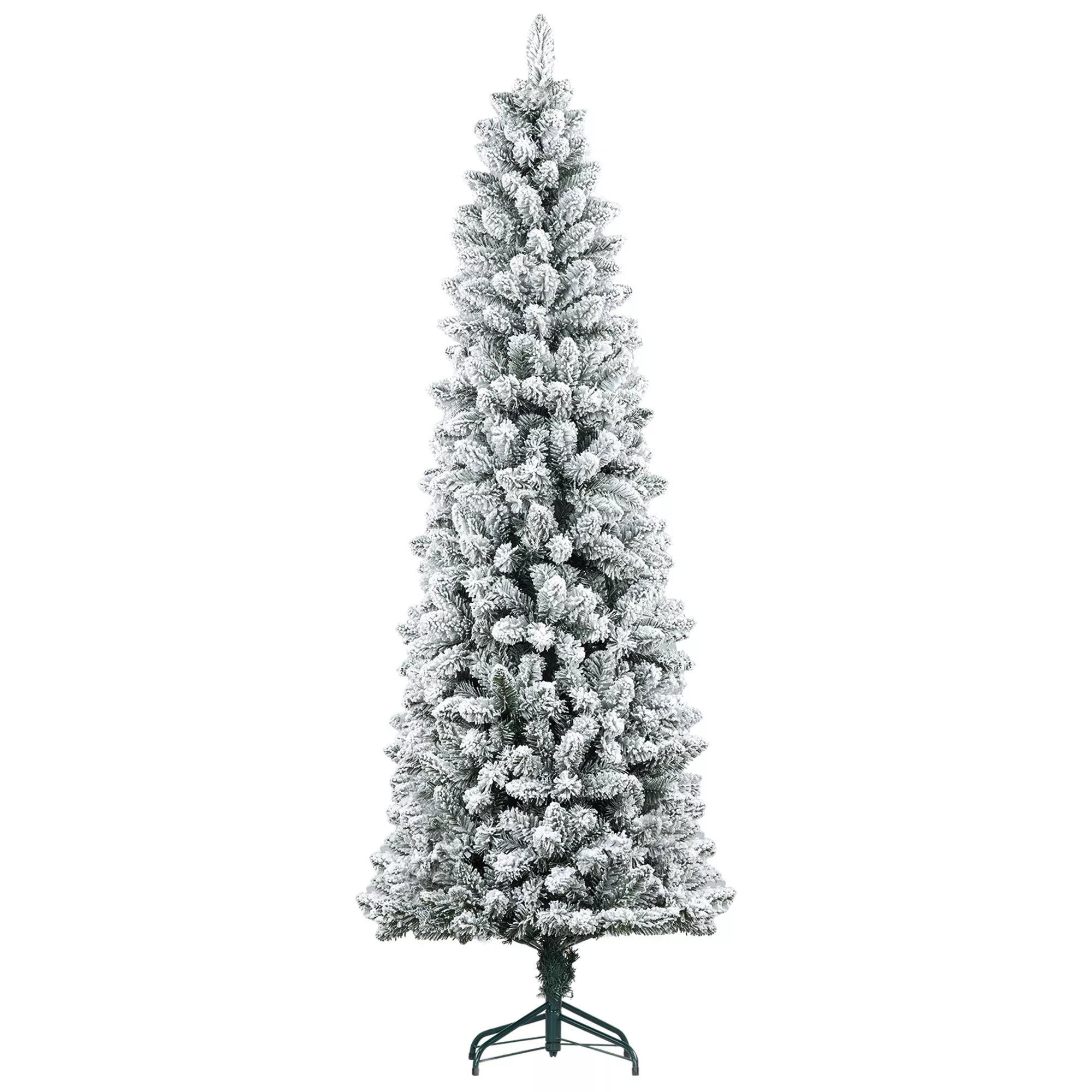 Dirbtinė Kalėdų eglutė, antipireninė, su dirbtiniu sniegu, plona, plieninis pagrindas, 75 x 210 cm, Žalia