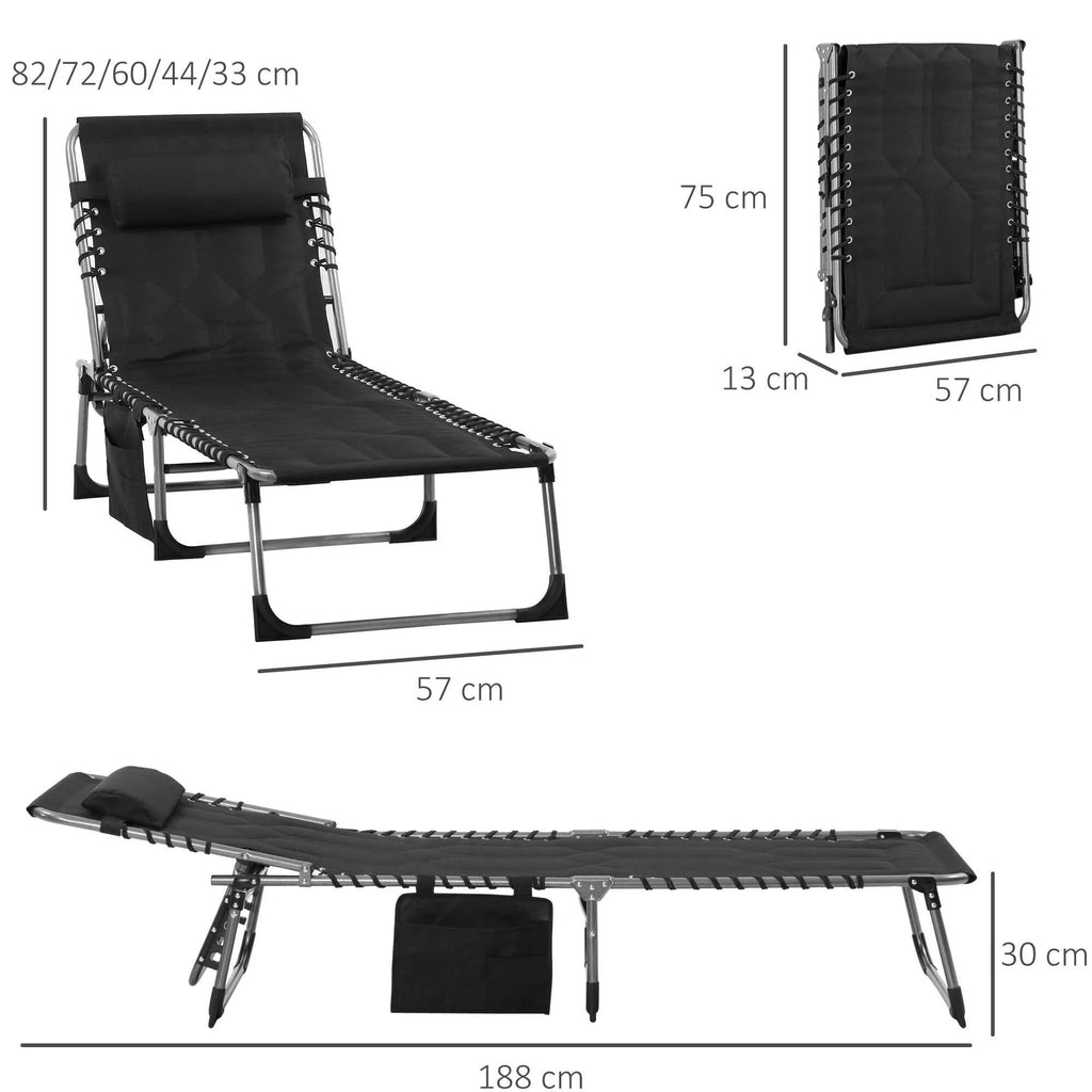 Sulankstomas gultas Sodo gultas Sulankstomas gultas su pagalvėmis Sodo 5 pakopų reguliuojamas atlošas Plienas Oxford audinys Juodas 188 x 57 x 30 cm