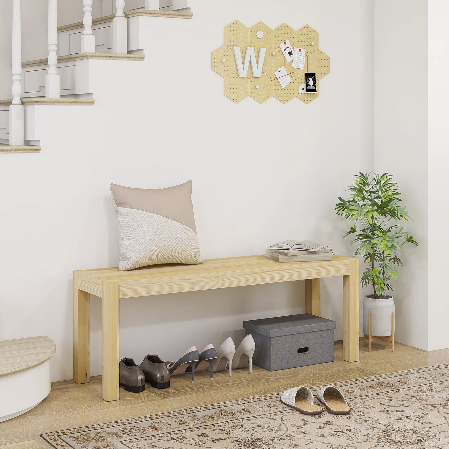 Medinis suolas virtuvei, 3 vietų, 120 cm x 33 cm x 45 cm, natūralaus medžio masyvo, natūralios spalvos