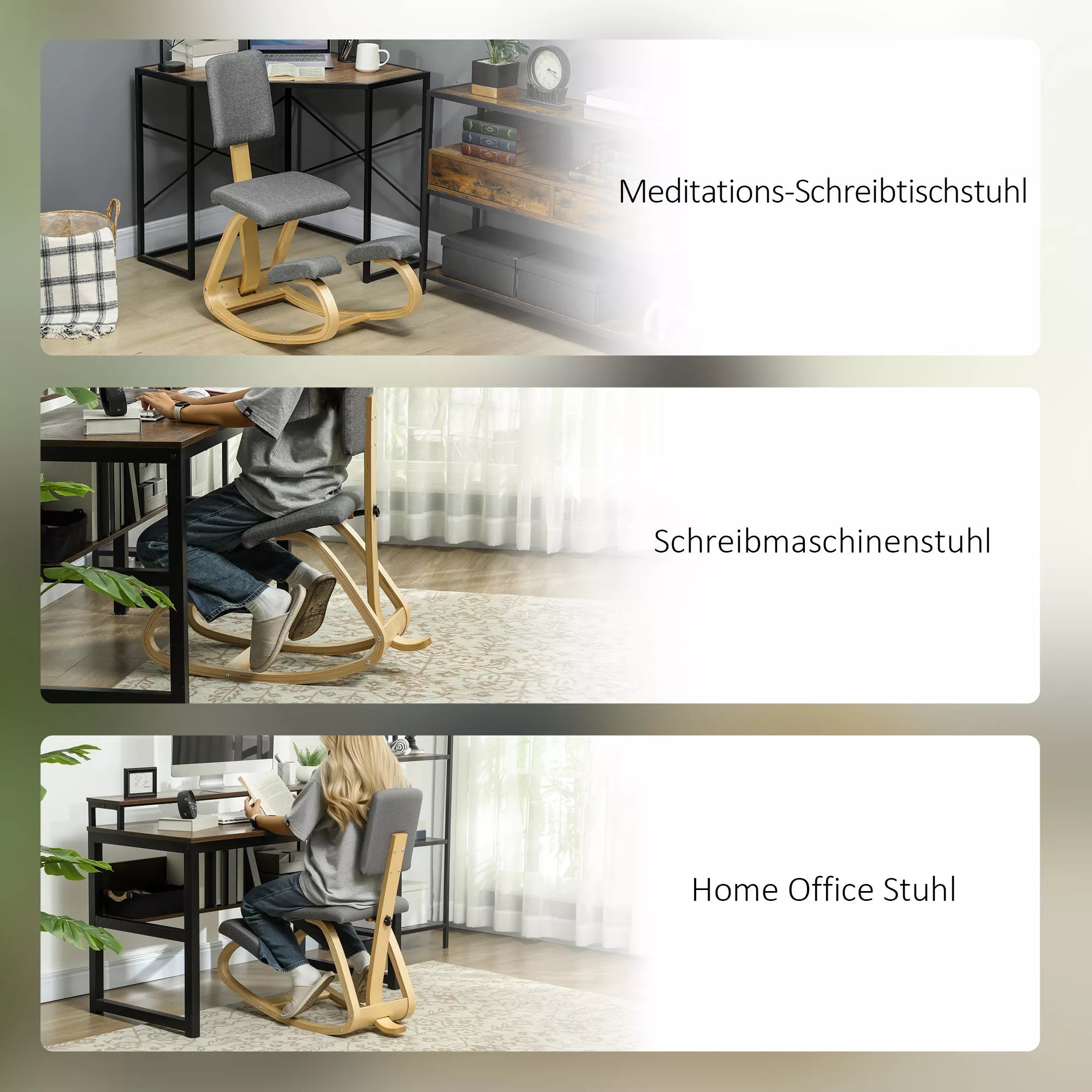 Ergonomiška kėdė su atlošu, kėdė su atlošu Sveikatos kėdė namams, biurui, meditacijai Pilka