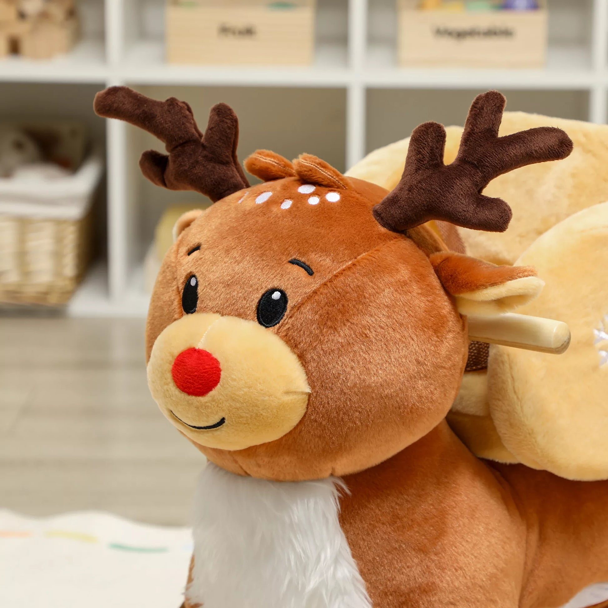 Vaikų supynės arkliukas Kūdikio supynės elnias su lopšinėmis, skirtas 18–36 mėnesių vaikams Pliušinis 65 x 35 x 59 cm Rudi