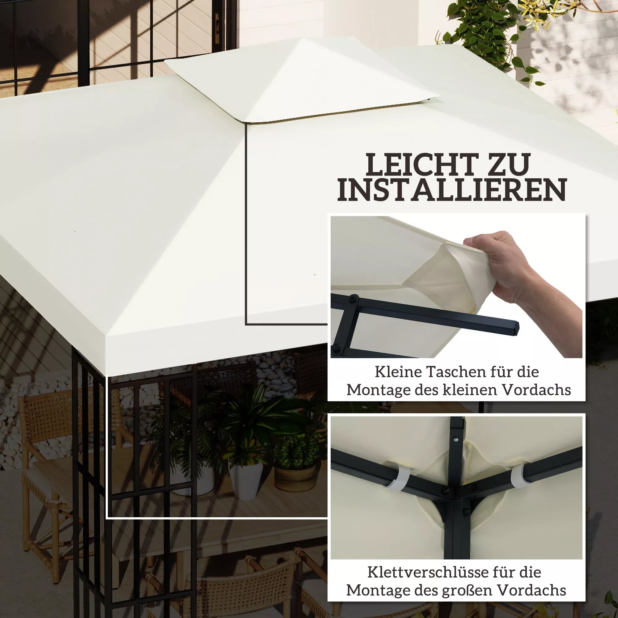 Paviljono stogas 3 x 3 m, vandeniui atsparus, kreminės baltos spalvos