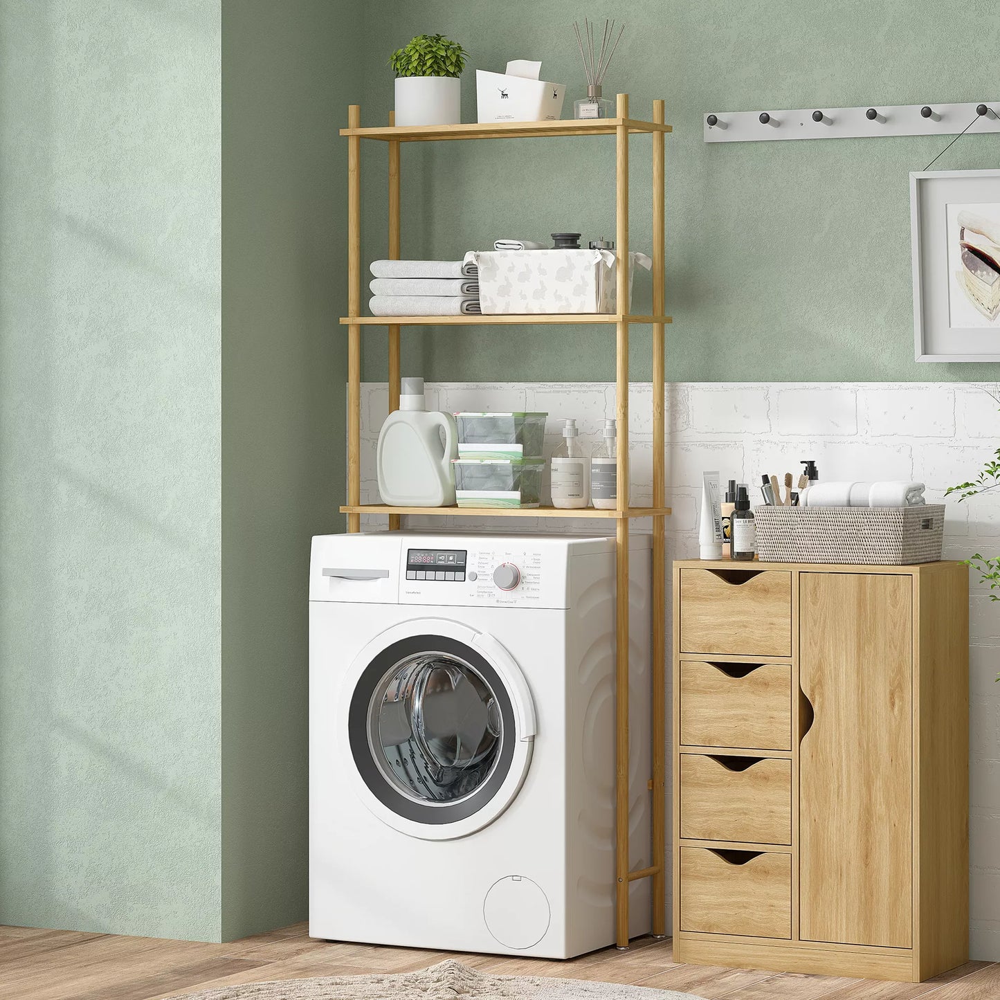 Tualeto lentyna 3 lygmenų Vonios lentyna, vietą taupantis natūralaus medžio 69 x 25,5 x 181 cm