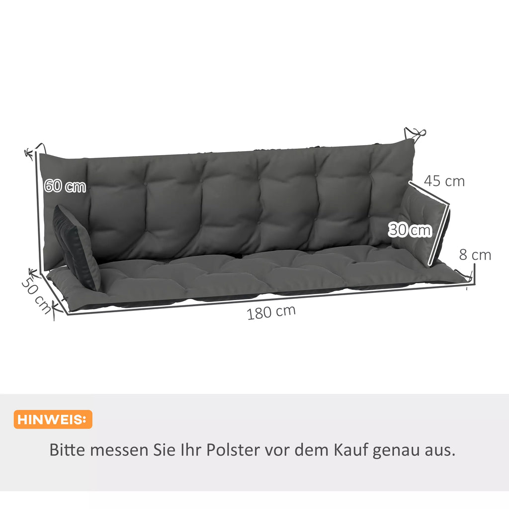 Lauko pagalvės rinkinys suolui arba holivudo sūpynėms, dviejų spalvų, poliesteris, putplastis, 180 x 110 x 8 cm, tamsiai pilkos spalvos