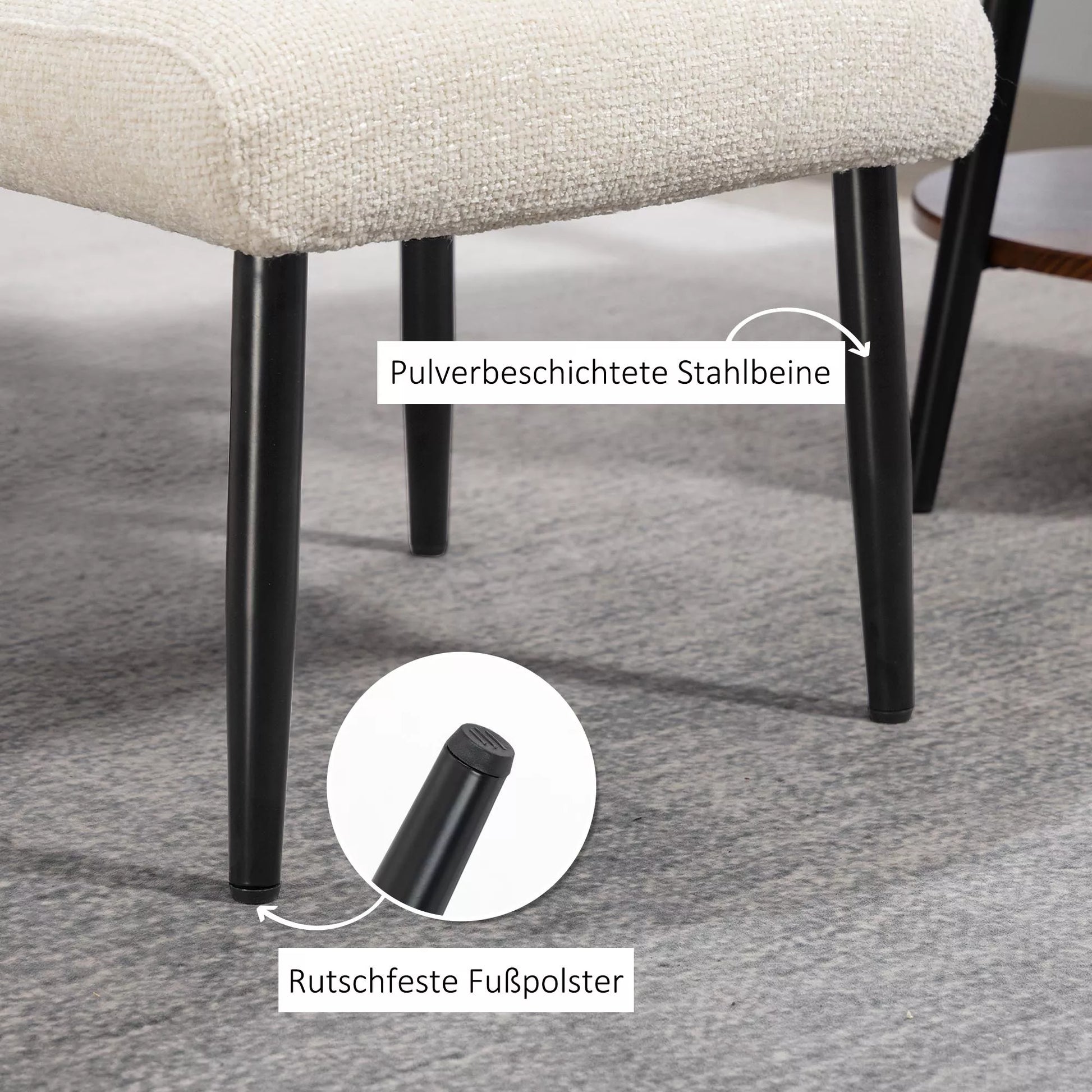 Sėdimoji kėdė Kėdė su minkštu sėdimojo pagalvėle Plieninės kojos Pėdų atrama su šenilo audiniu, 45 x 41 x 38 cm, kreminė balta