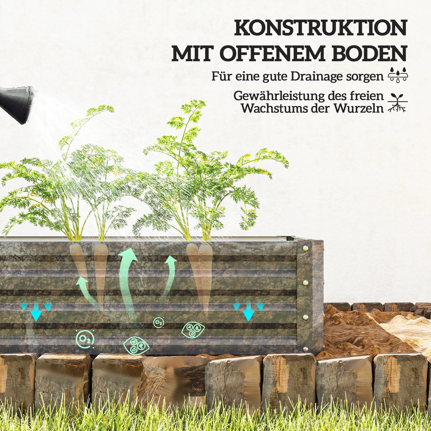 Sodinimo lysvė, augalų dėžė su plieniniu korpusu, šviesiai pilka, 120 x 120 x 30 cm