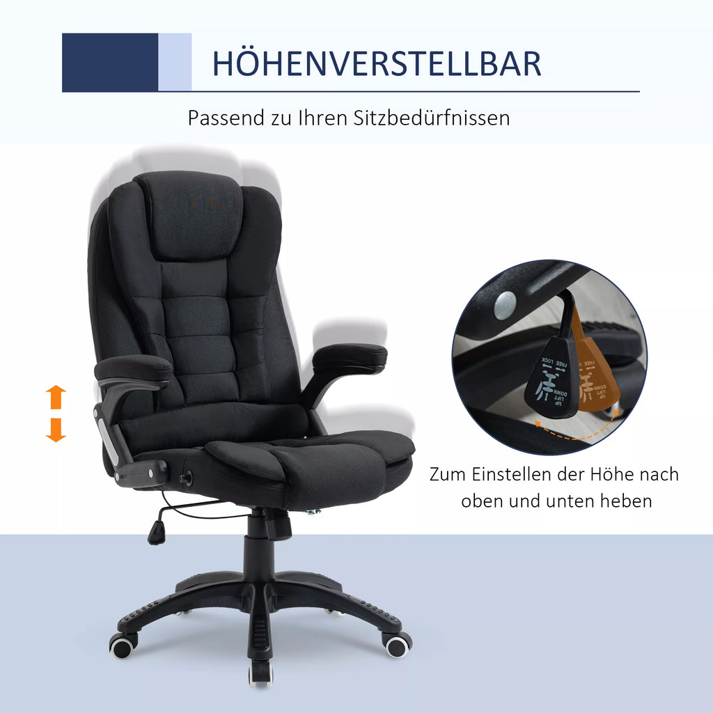Biuro kėdė, kompiuterio kėdė, atlošiama poilsiui, aukščio reguliavimo rašomojo stalo kėdė, ergonomiška, 360°, putplastis, plastikas, lininis poliesteris, juoda, 65 x 72 x 100-120 cm