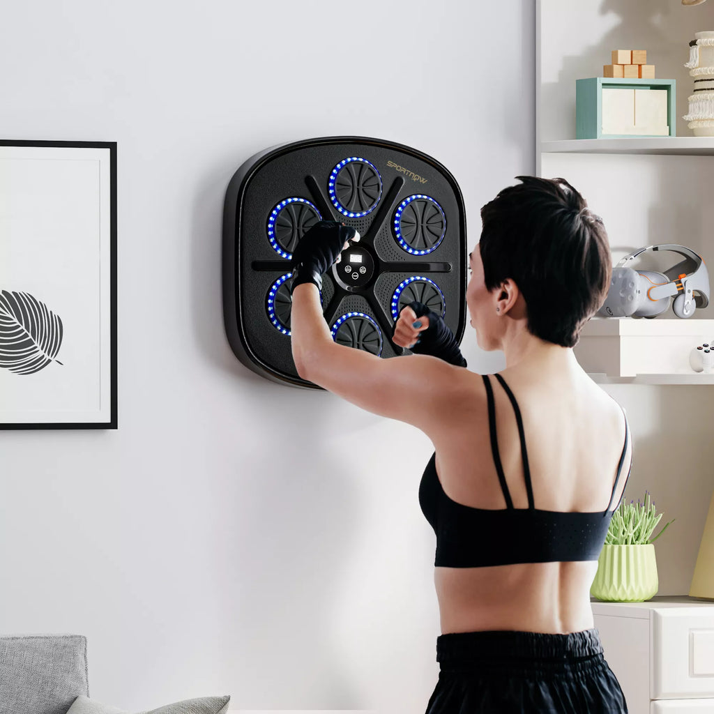 Bokso treniruoklis su muzikos funkcija ir LED apšvietimu, juodas