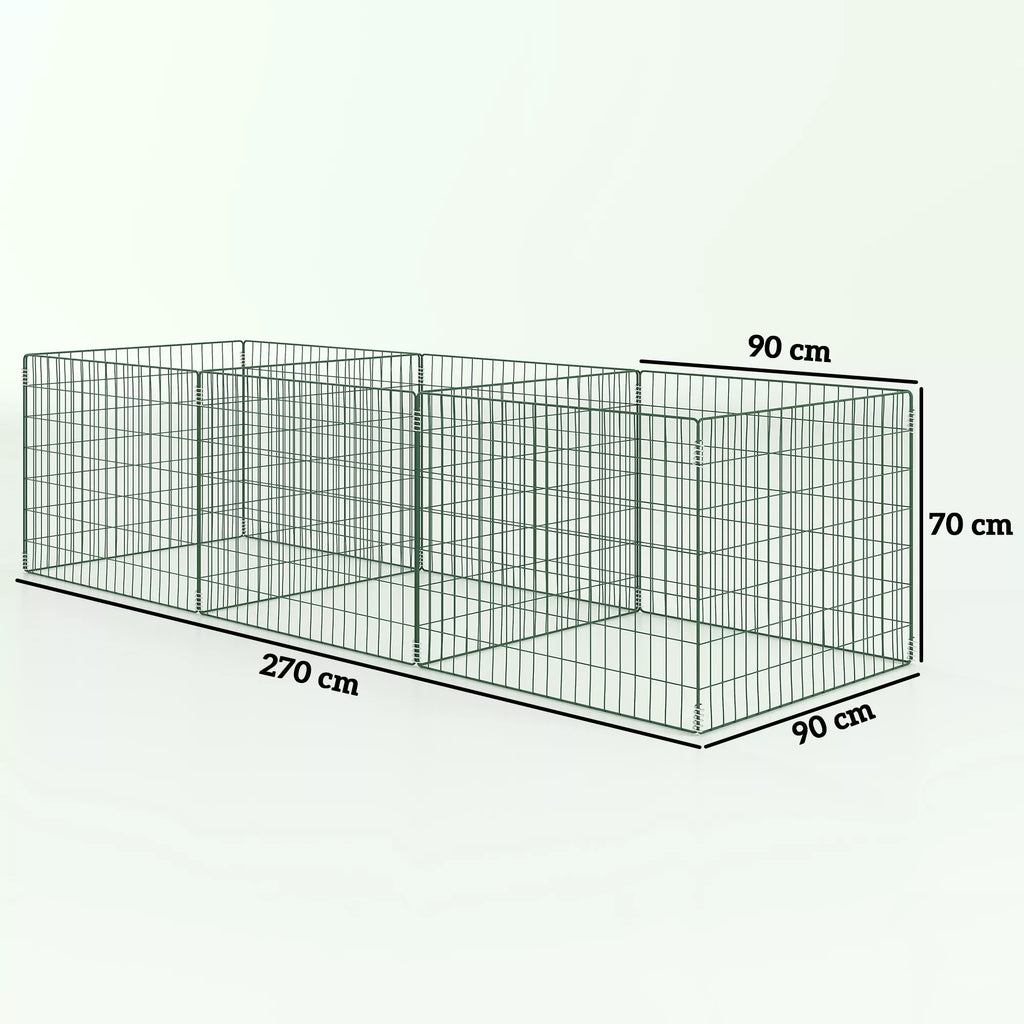 Kompostavimo konteineris, 1680 litrų, 270 x 90 x 70 cm, 3 dalių, greito kompostavimo, pagamintas iš plieno, atsparus atmosferos poveikiui, žalios spalvos