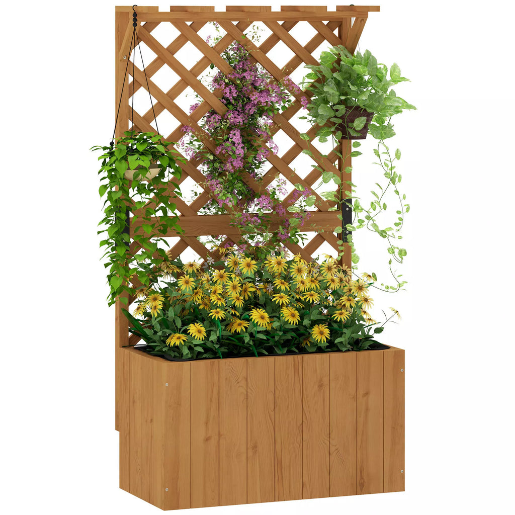 Aukštas gėlių dėžė su grotelėmis, grotelės gėlių vazonai, medinės gėlių dėžės, sodo grotelės 64 x 33 x 122 cm, natūralaus medžio
