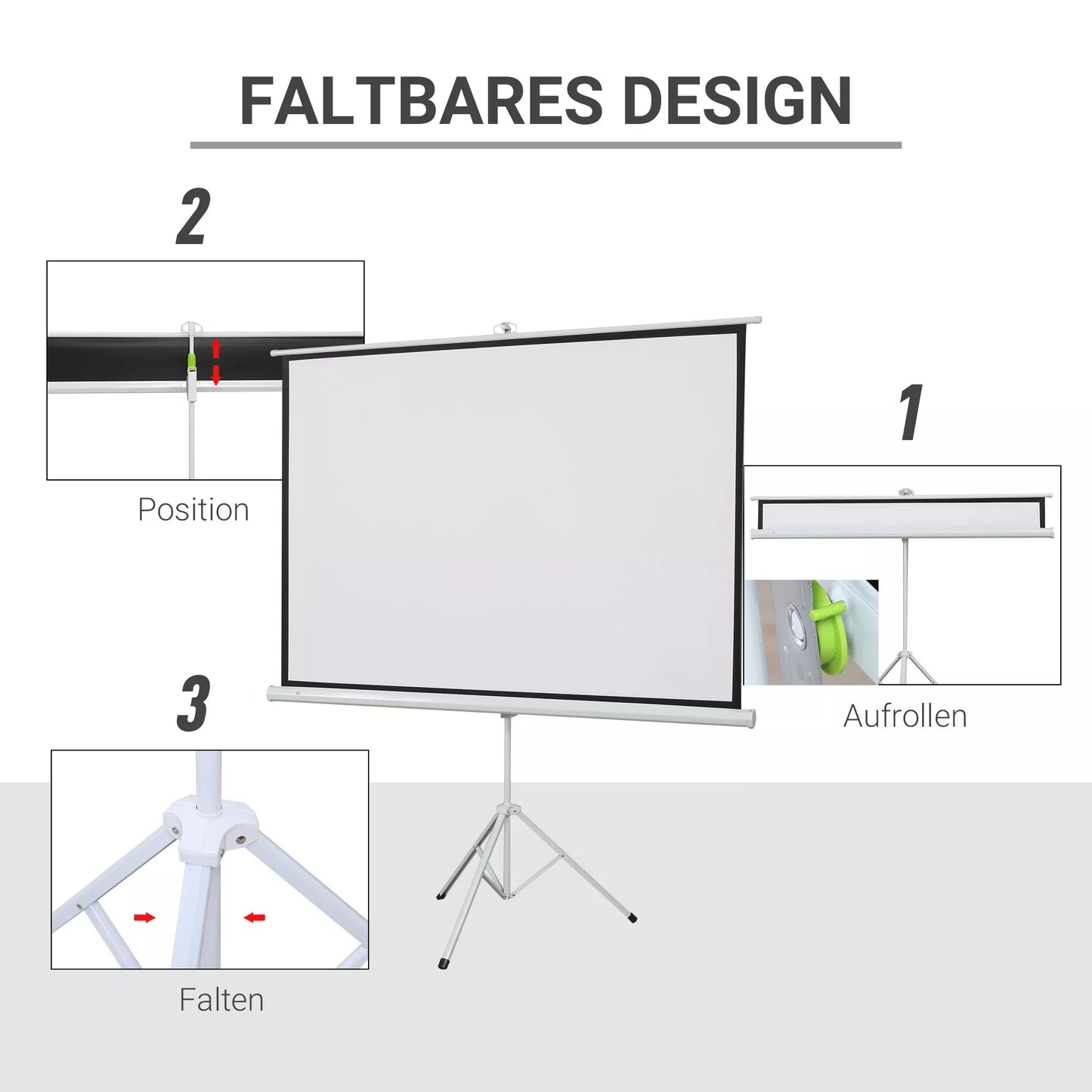 Projektorinė drobė 4:3 formatu, kino ekranas, pristatymų paviršius namams ar biurui, balta