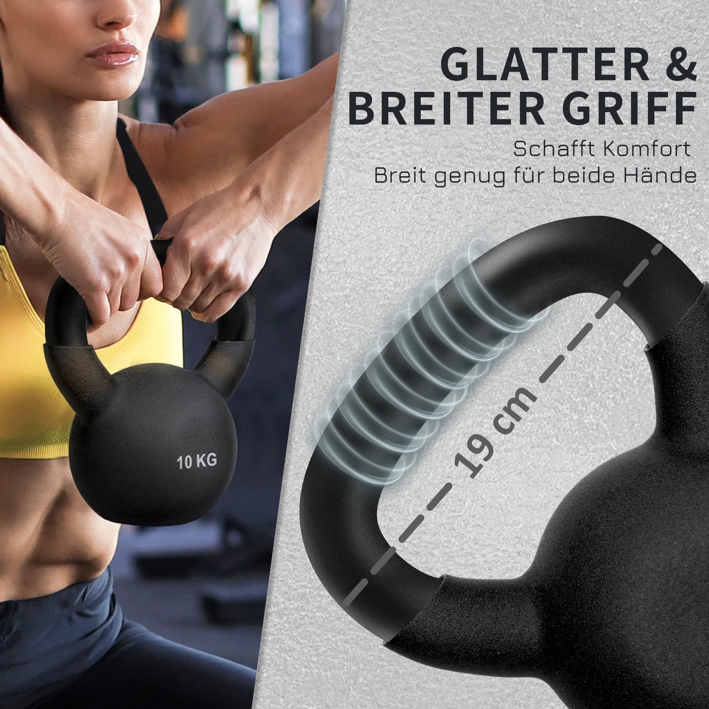 Svarstis (Kettlebell), 10 kg, su plastiko danga, plienas, juodas, 19 x 12 x 22 cm