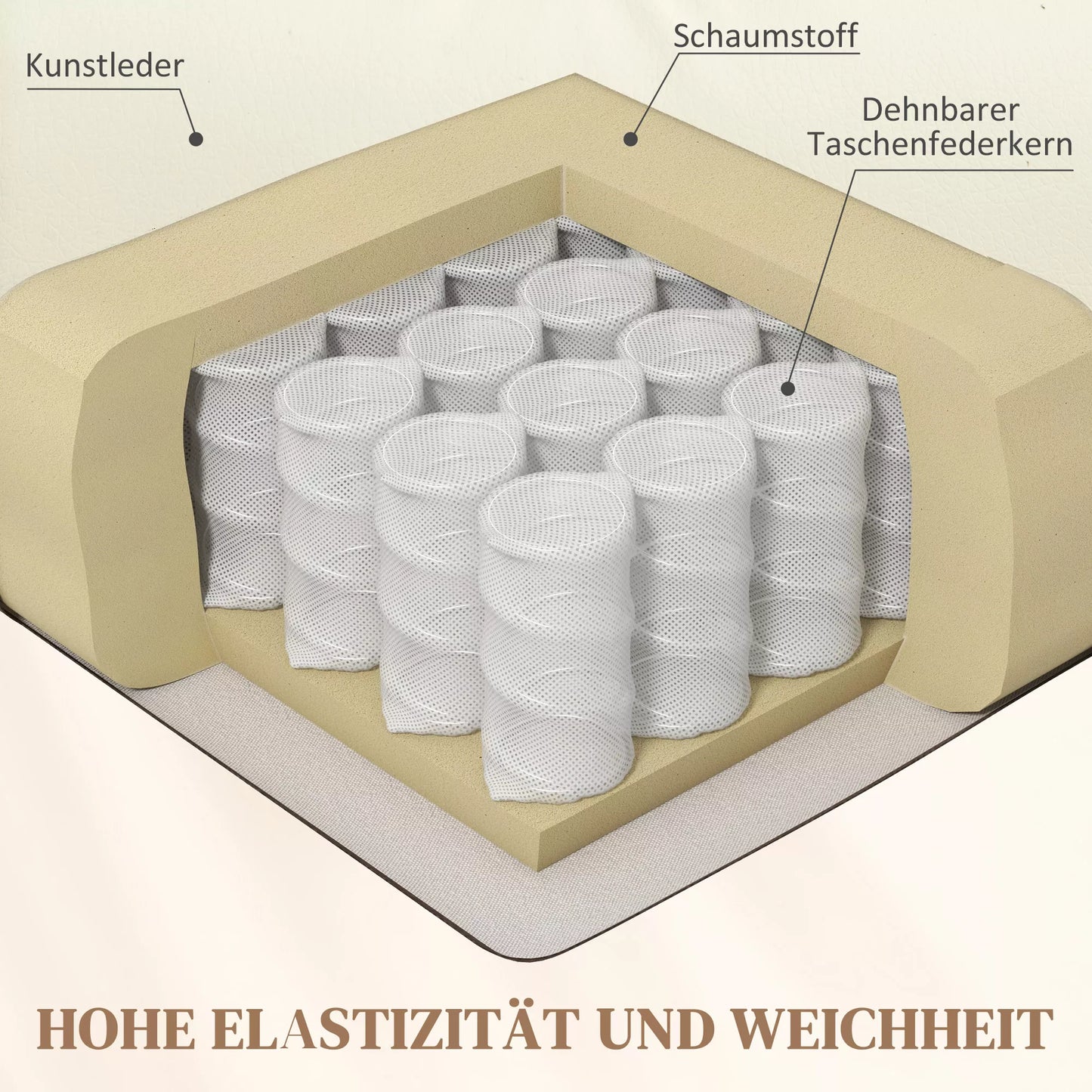 Poilsio krėslas su masažo funkcija, atlošiama atrama, sukamas, iki 150 kg, dirbtinė oda, kreminės baltos spalvos