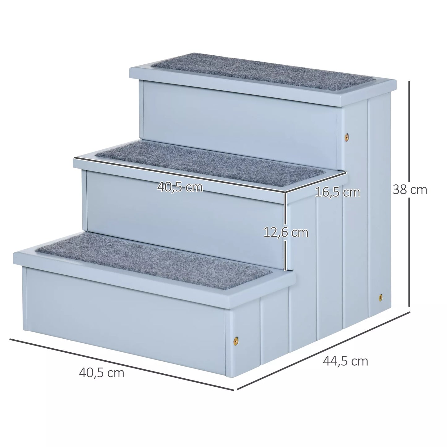 3 pakopų šunų laipteliai, 38 cm aukščio, naminių gyvūnėlių laipteliai, skirti mažiems ir vidutinio dydžio šunims, katelių laipteliai, šunų rampa, pagalbinė priemonė įlipimui į lovą, sofą, fotelį ir automobilį, pilkos spalvos