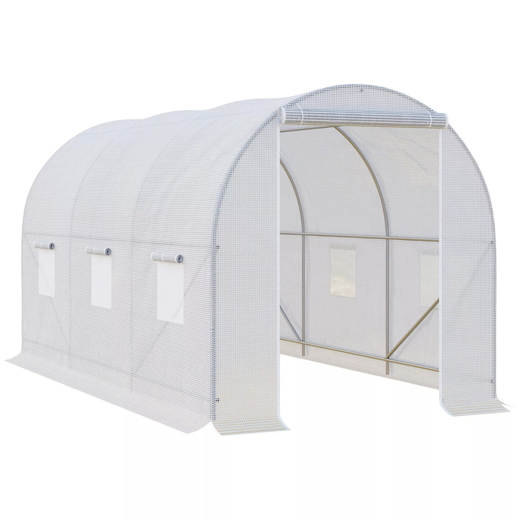 Šiltnamis 350x200x200cm Plėvelinis šiltnamis Pomidorų namelis su durimis, langu, plėvelinis tunelis iš cinkuoto plieno, augalų tunelis, šiltnamis su žemės inkarais ir virvėmis, sodo tunelis, baltas