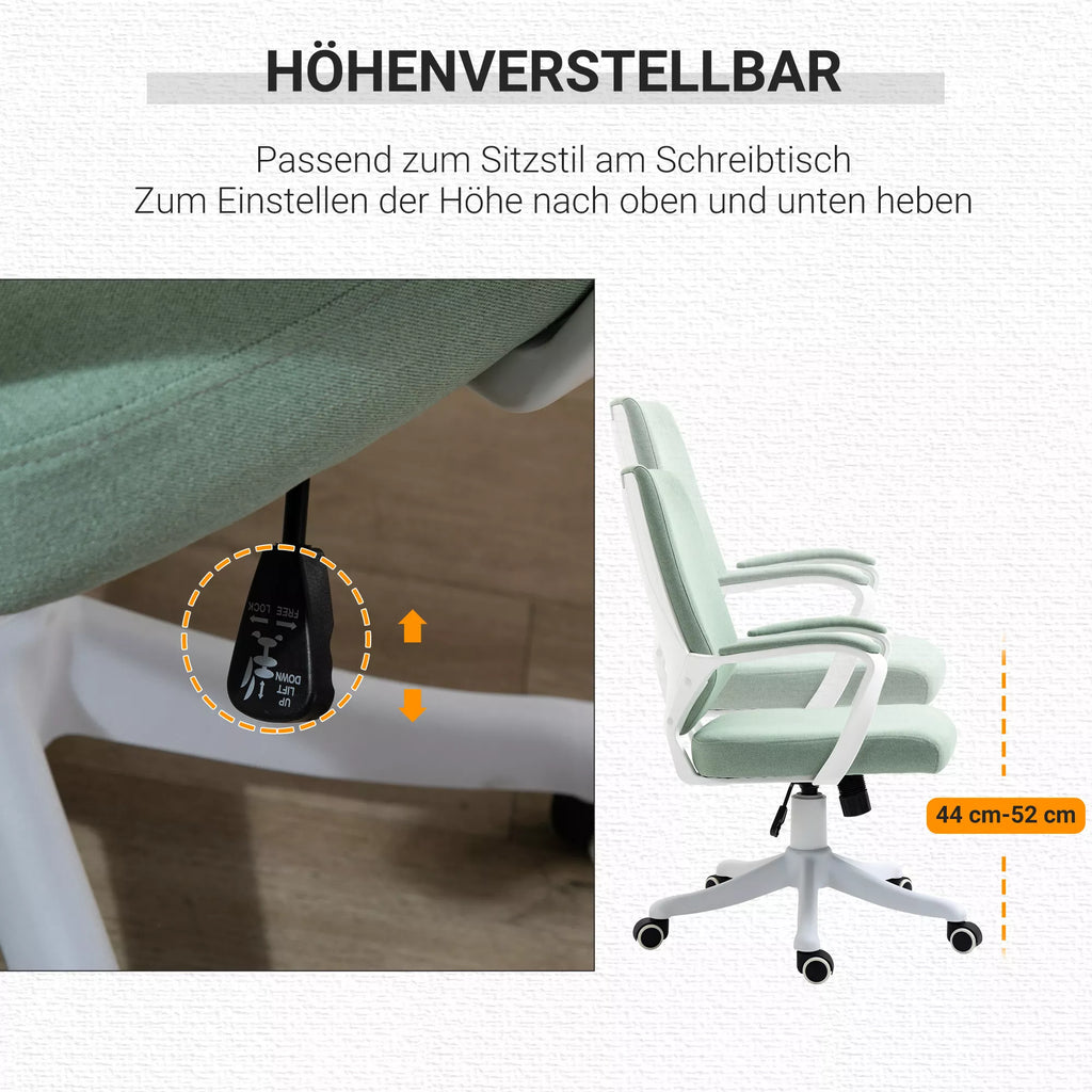 Biuro kėdė Rašomojo stalo kėdė Namų biuro kėdė su svyravimo funkcija aukščio reguliavimo atlošas storai paminkštintas ergonomiškas 360° pasukami ratukai Poliesteris Nailonas PP Žalia+Balta 62x69x92-100 cm