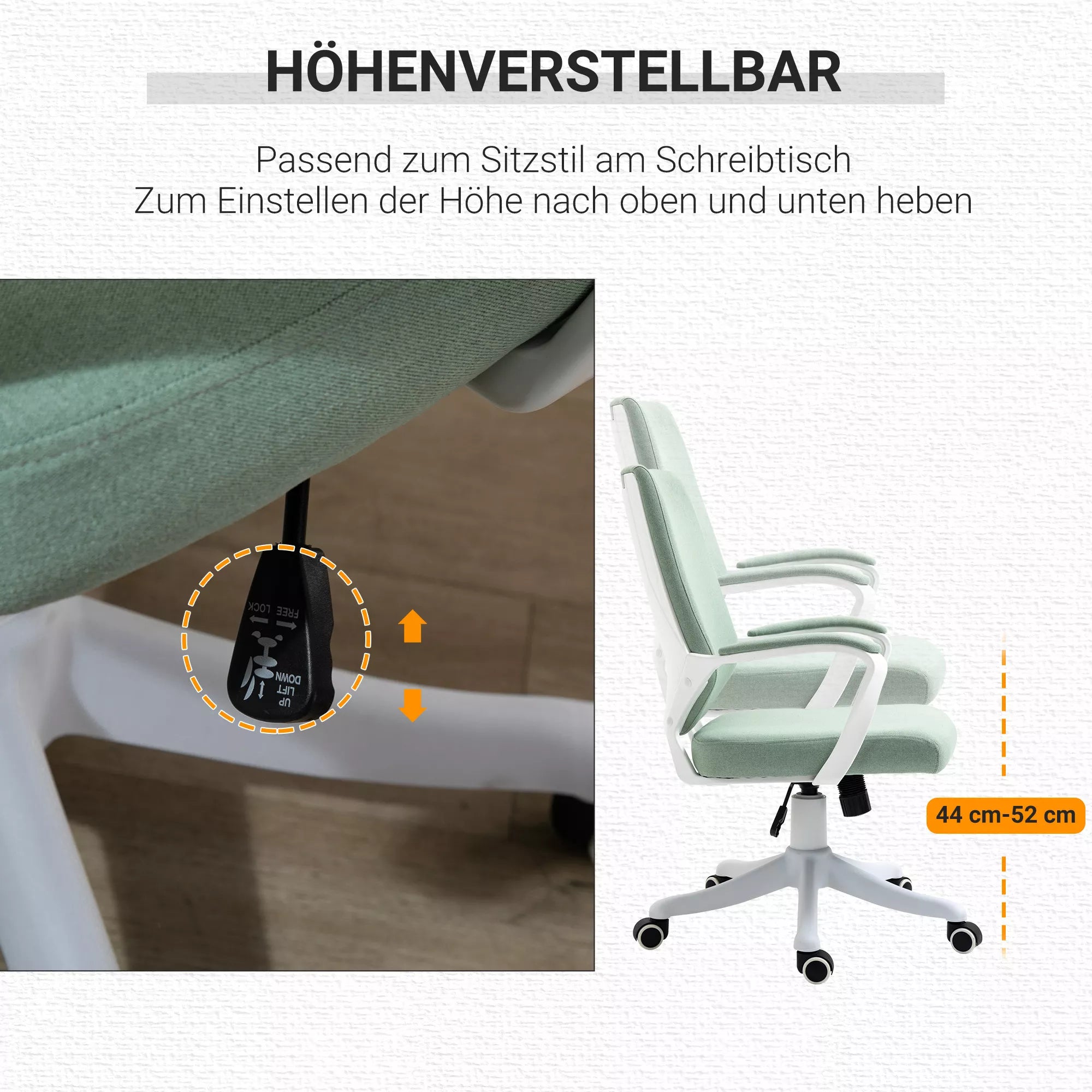 Biuro kėdė Rašomojo stalo kėdė Namų biuro kėdė su svyravimo funkcija aukščio reguliavimo atlošas storai paminkštintas ergonomiškas 360° pasukami ratukai Poliesteris Nailonas PP Žalia+Balta 62x69x92-100 cm