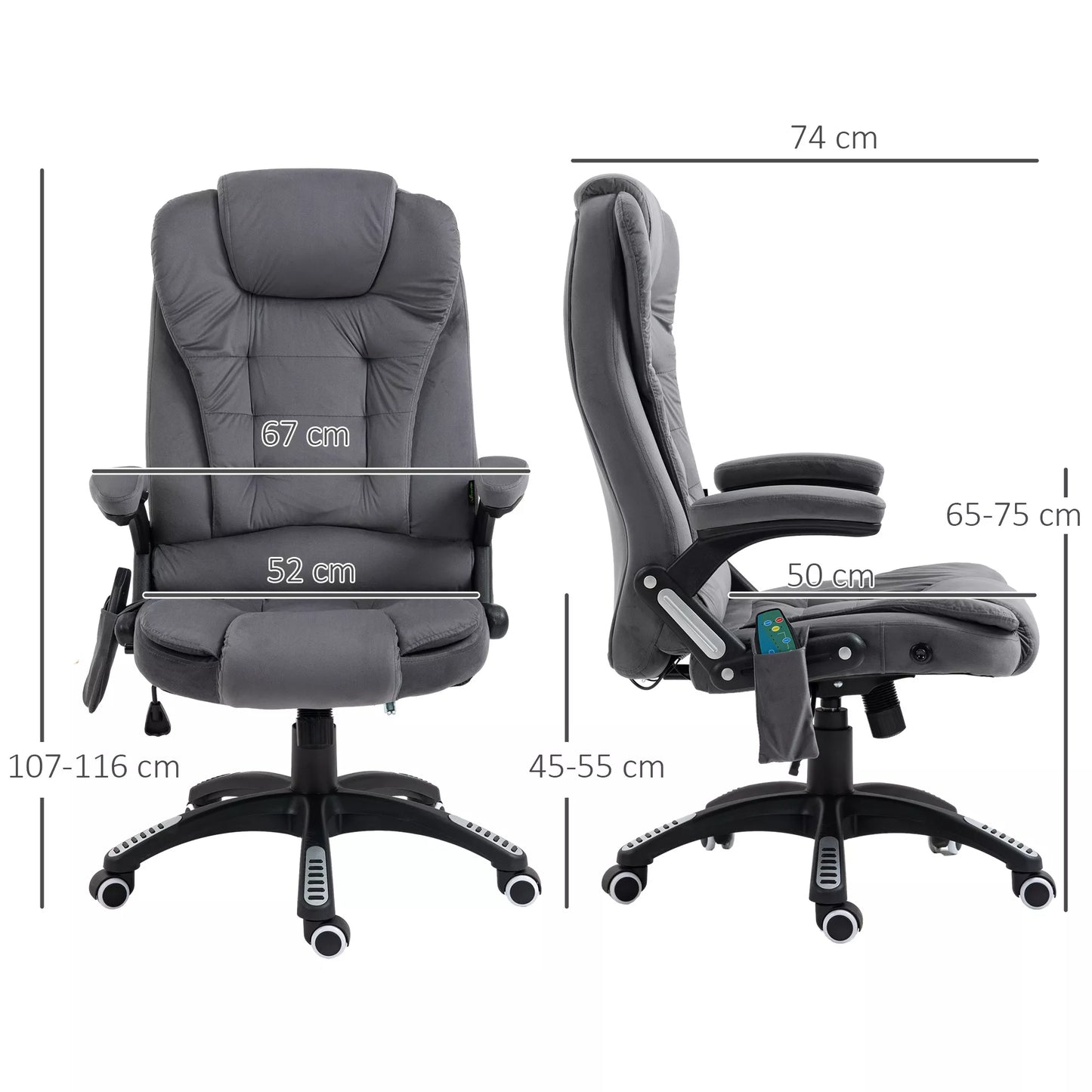 Vinsetto Biuro kėdė su masažo ir šildymo funkcija, ergonomiška, reguliuojamo aukščio, tamsiai pilka
