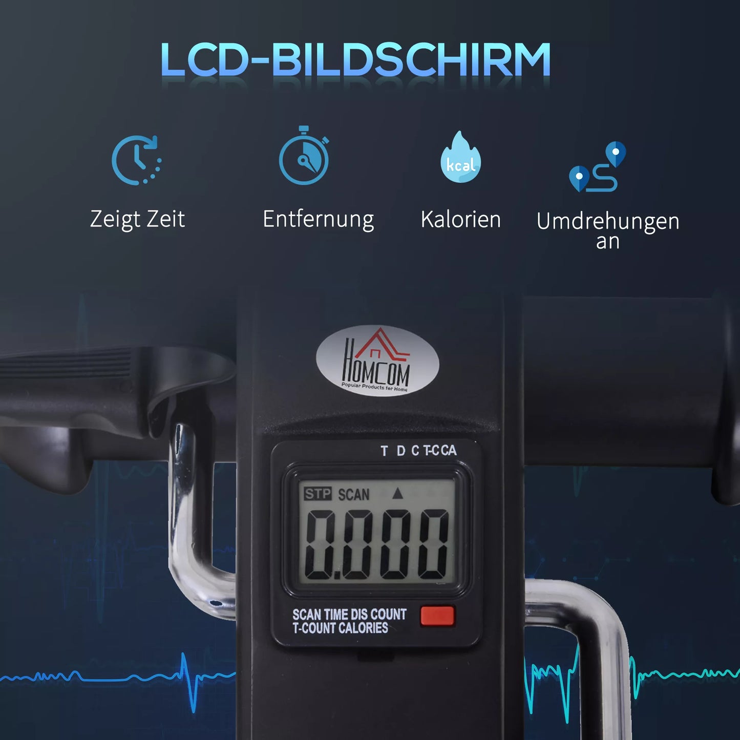 Mini treniruoklis rankoms ir kojoms, pedalų treniruoklis senjorams su LCD ekranu, reguliuojamu pasipriešinimu, fitneso dviratis, namų biuro treniruoklis 35 x 40 x 31 cm Juodas