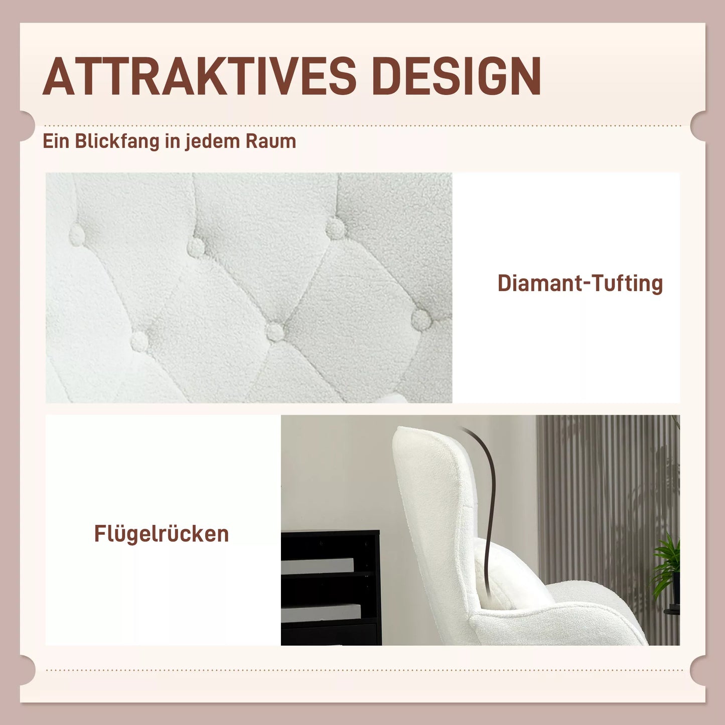 Svetainės fotelis su rombiniu dygsniavimu, gobtuvas iš teddy audinio, su dekoratyvine pagalvėle, 88 x 75 x 106 cm, baltas