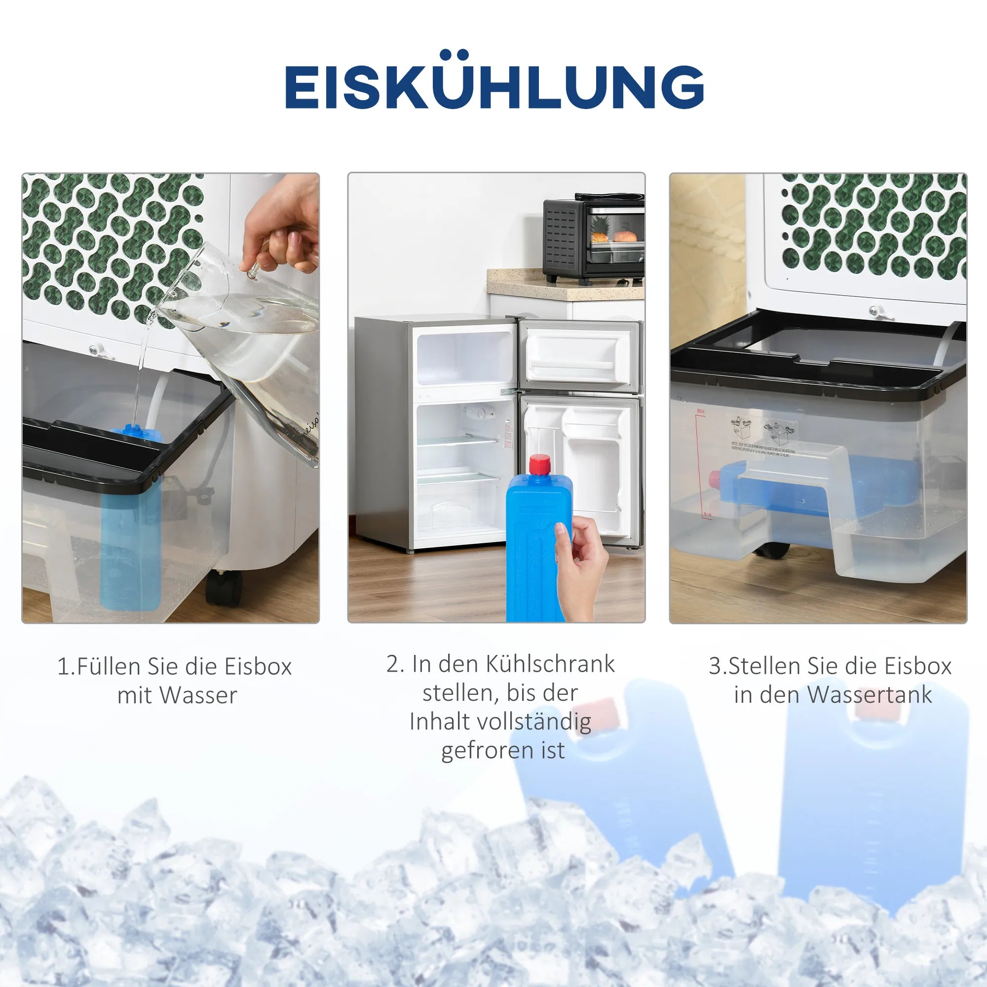 10L 4 in 1 mobilus oro kondicionierius su oro drėkinimu, vandens aušinimu, oro aušintuvu, 8 val. laikmačiu, nuotolinio valdymo pultu, naudojimo plotas 20 m², 60 W, ABS, balta + juoda, 38,2 x 31,6 x 76 cm