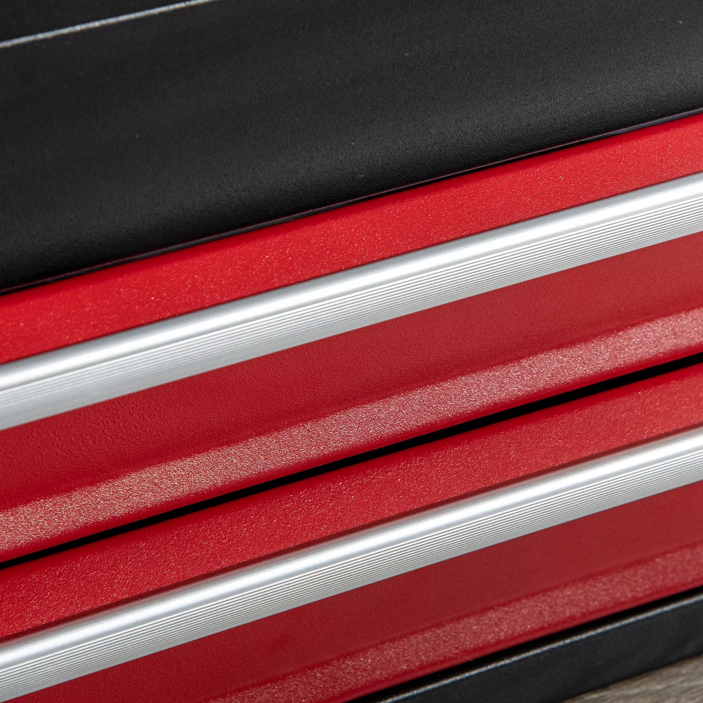 Įrankių dėklas, 2 stalčiai, užrakinamas, plieninis korpusas, juoda+raudona, 46 x 24 x 22 cm