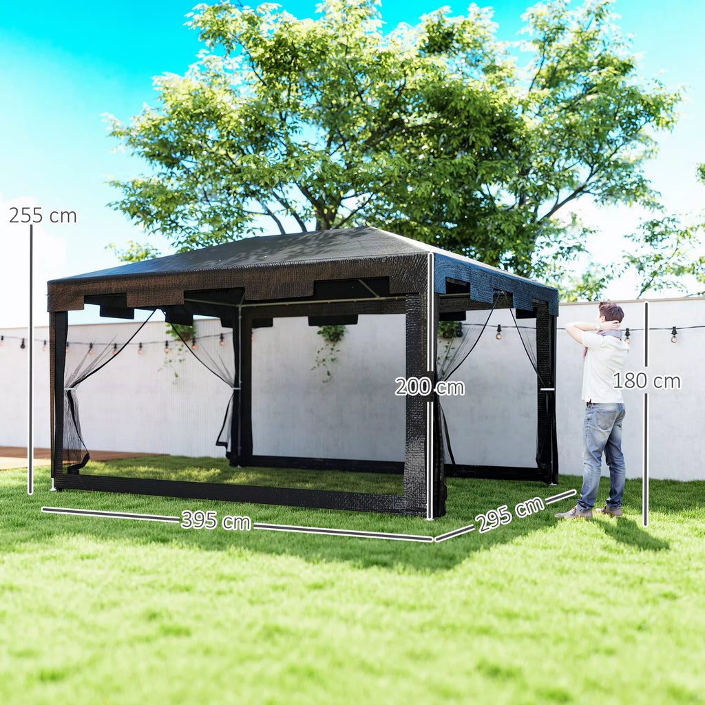 Pavilion sodo palapinė 3 x 3 m Paviljonas, atsparus oro sąlygoms, sulankstomas, 395 cm x 295 cm x 255 cm, juodas