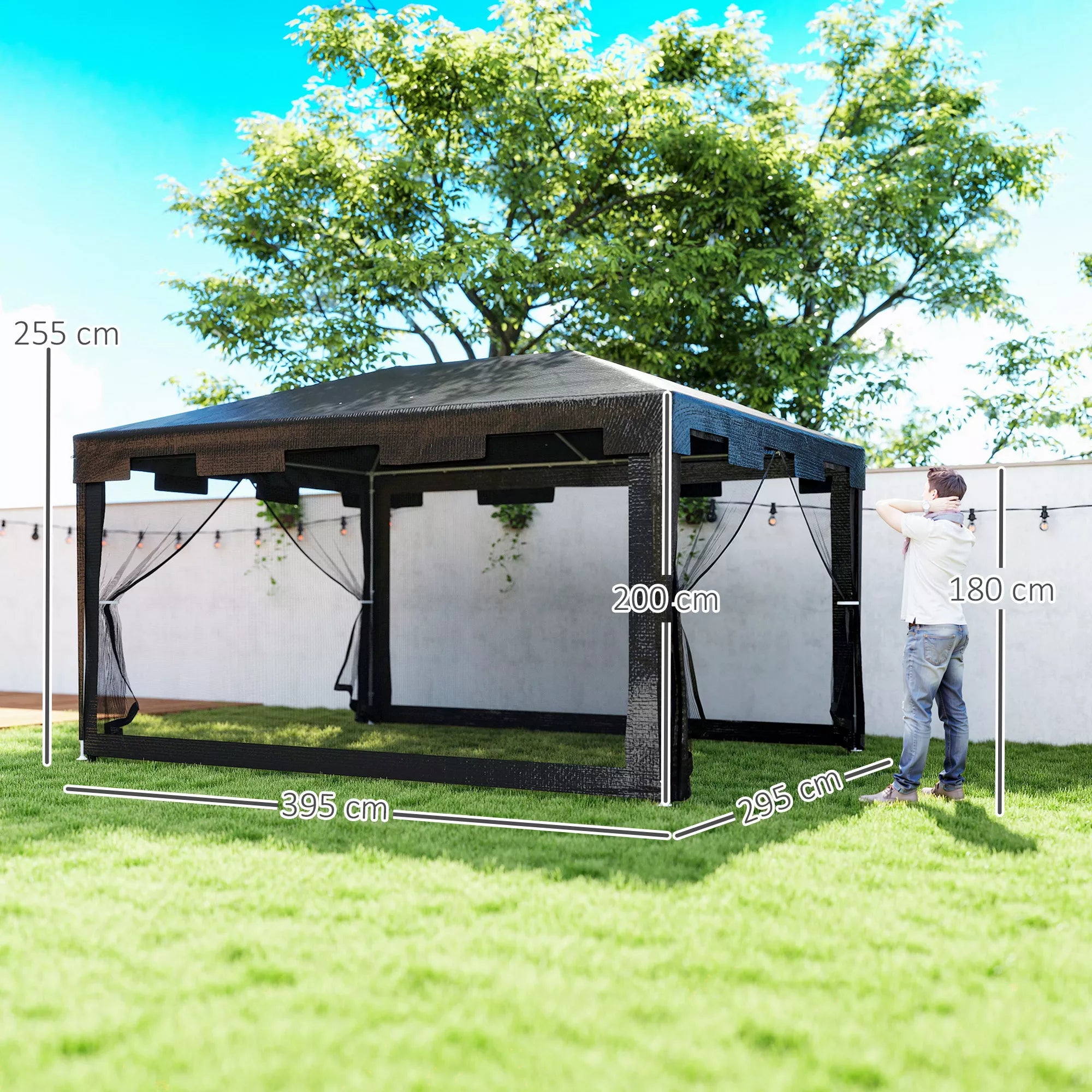 Pavilion sodo palapinė 3 x 3 m Paviljonas, atsparus oro sąlygoms, sulankstomas, 395 cm x 295 cm x 255 cm, juodas