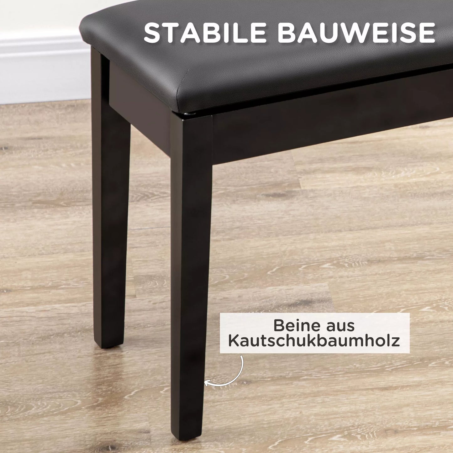 Fortepijono suolas, 1 asmeniui, paminkštintas, medinės kojos, juodas